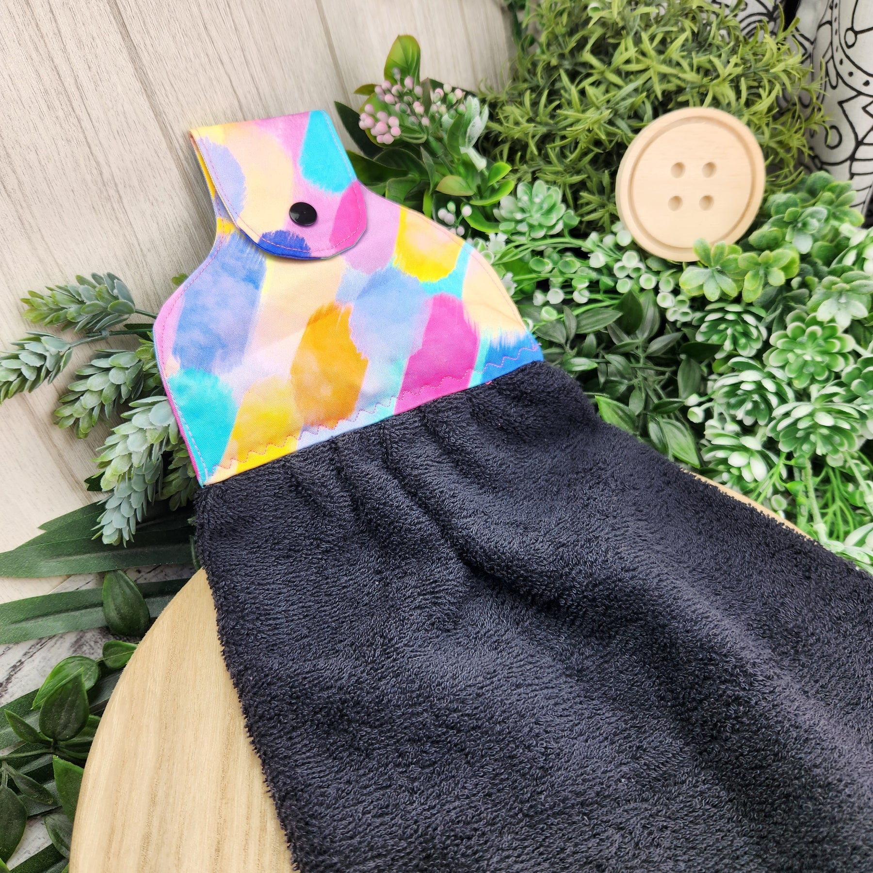 Hand Towel Hanging Painted Rainbows Cotton Fabric Loop