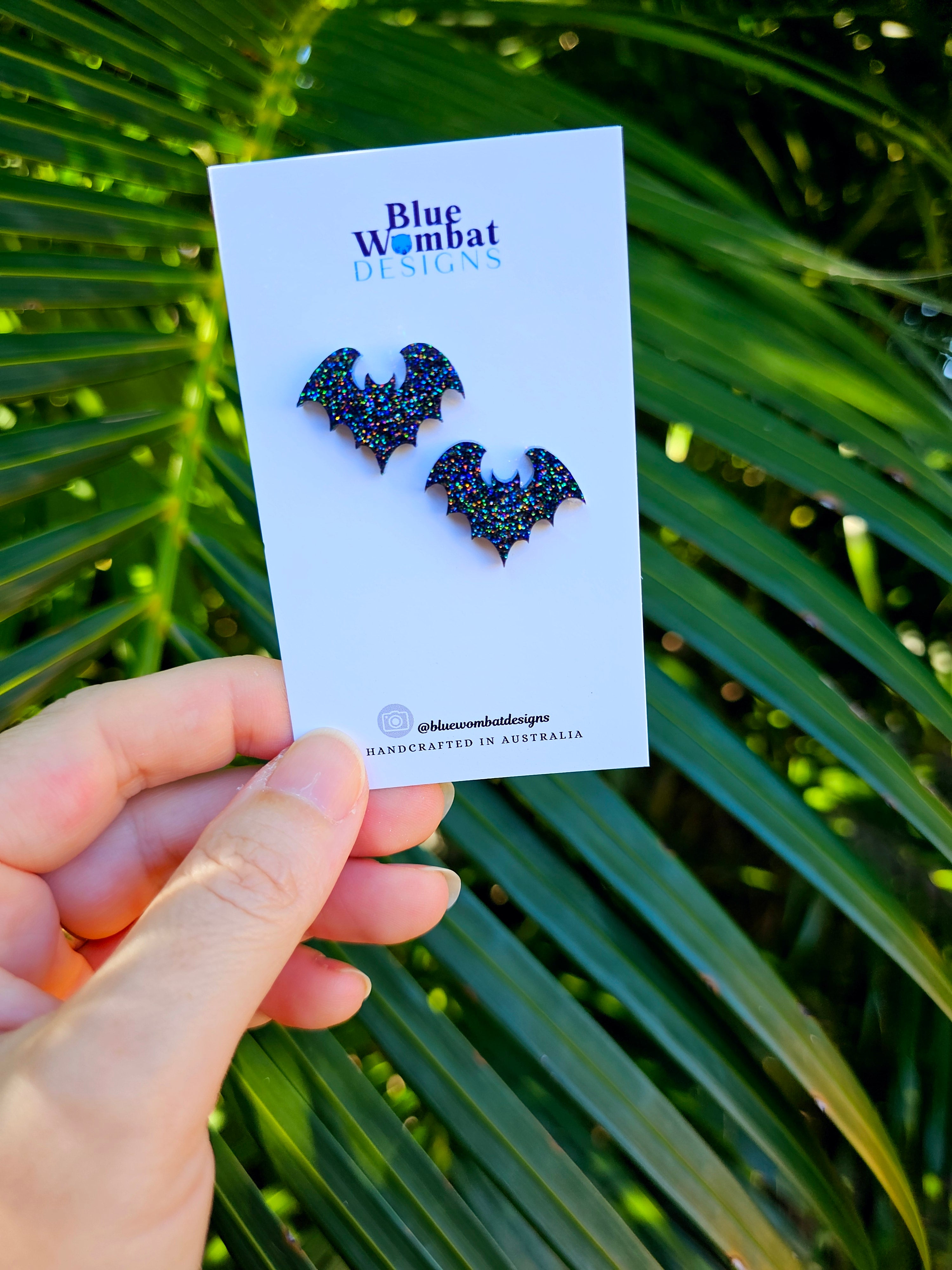 Halloween Bat Resin Glitter Stud Earrings