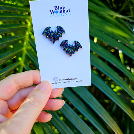 Halloween Bat Resin Glitter Stud Earrings