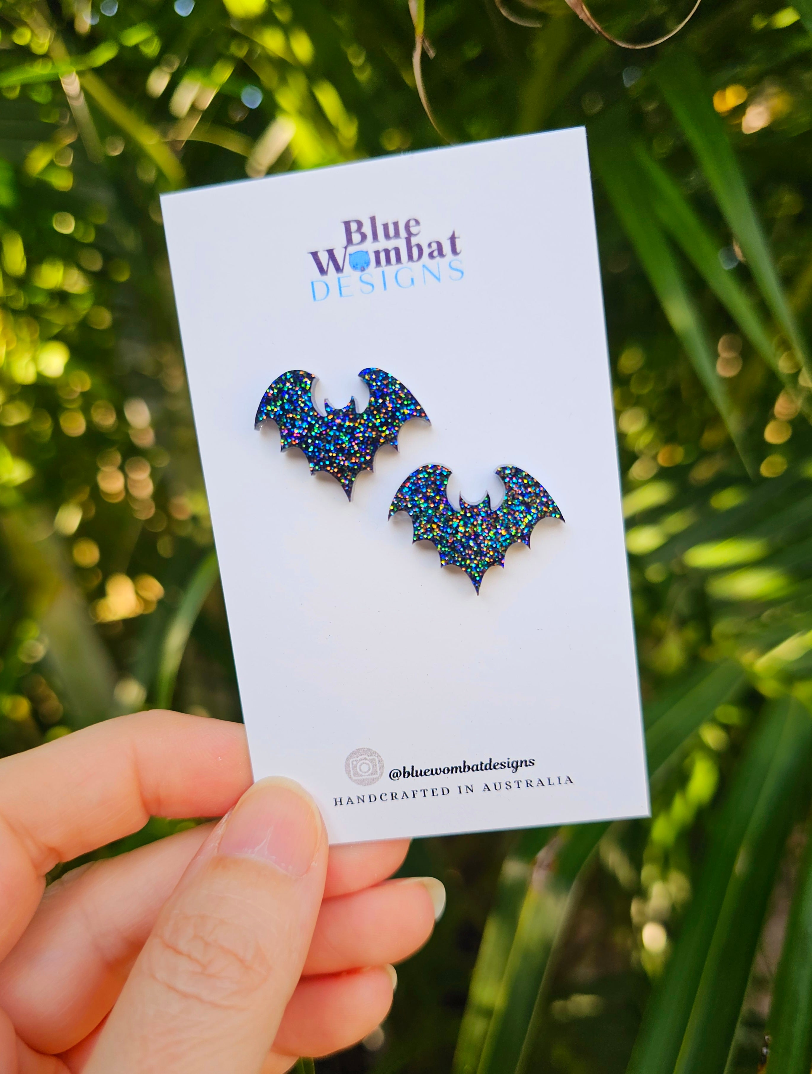 Halloween Bat Resin Glitter Stud Earrings