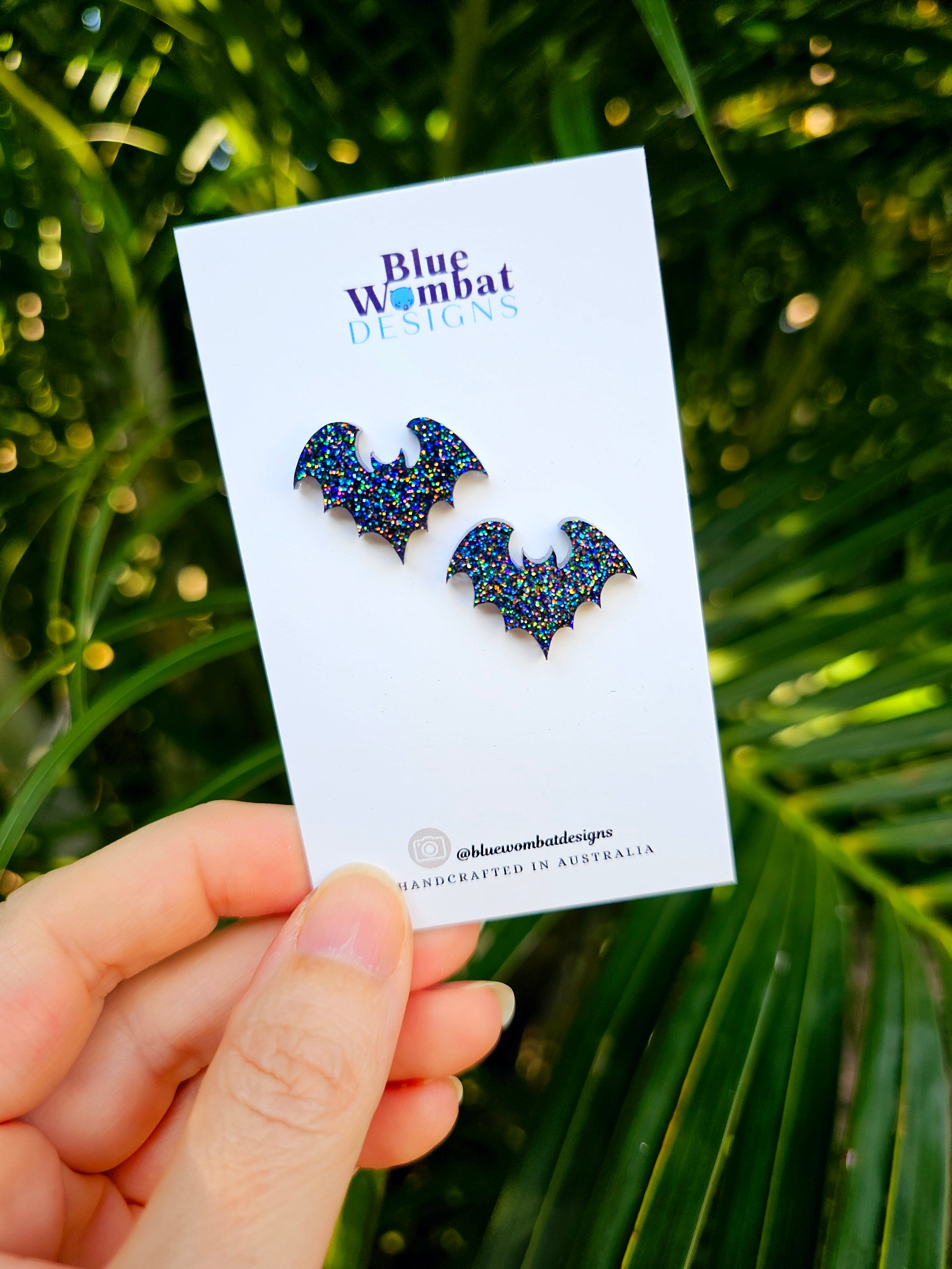 Halloween Bat Resin Glitter Stud Earrings