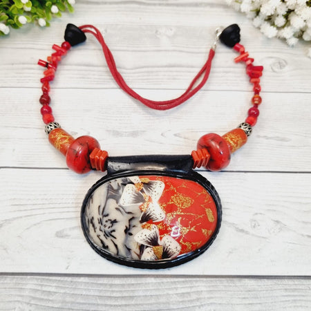 Kurenai Hana Polymer Clay Collar Pendant Necklace