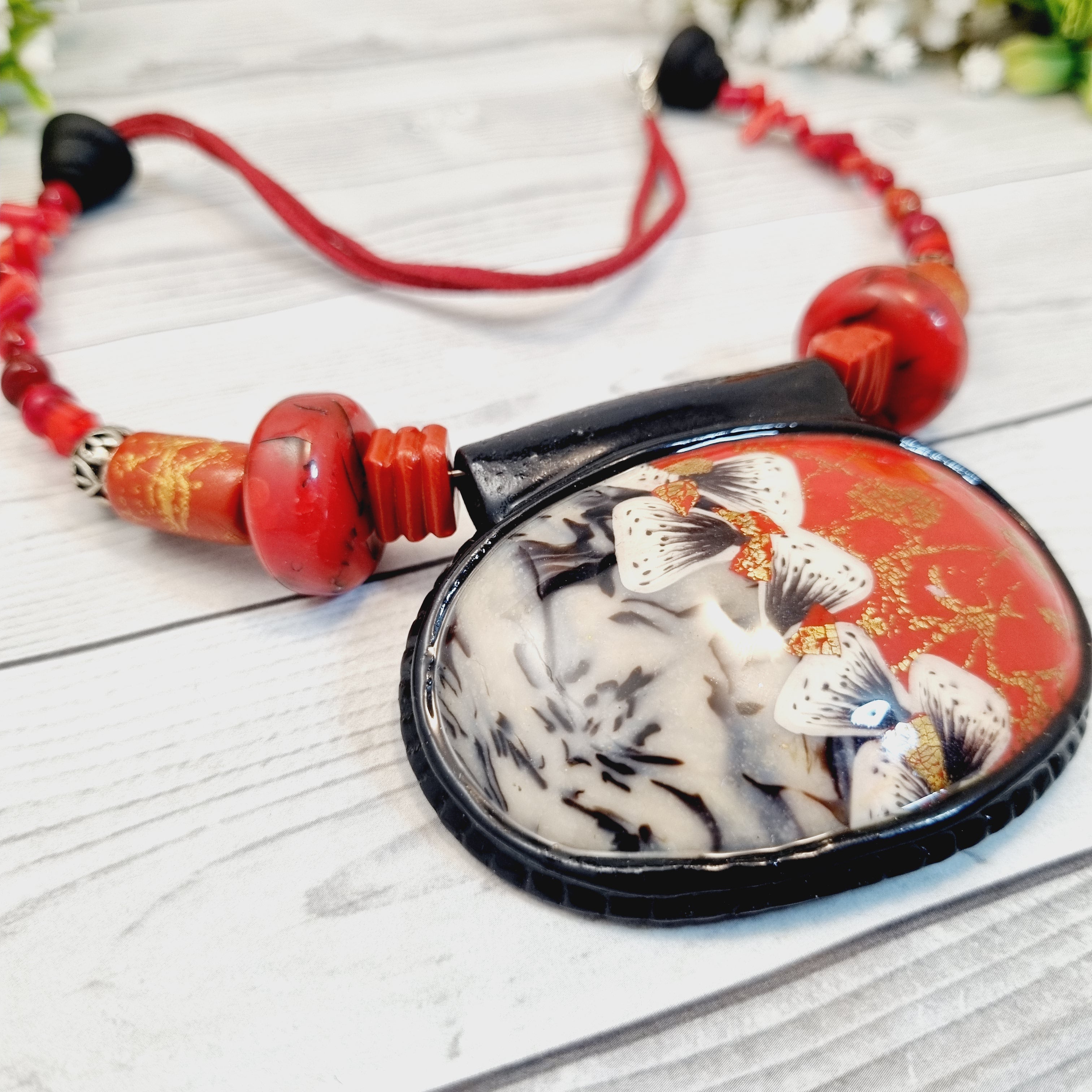 Kurenai Hana Polymer Clay Collar Pendant Necklace
