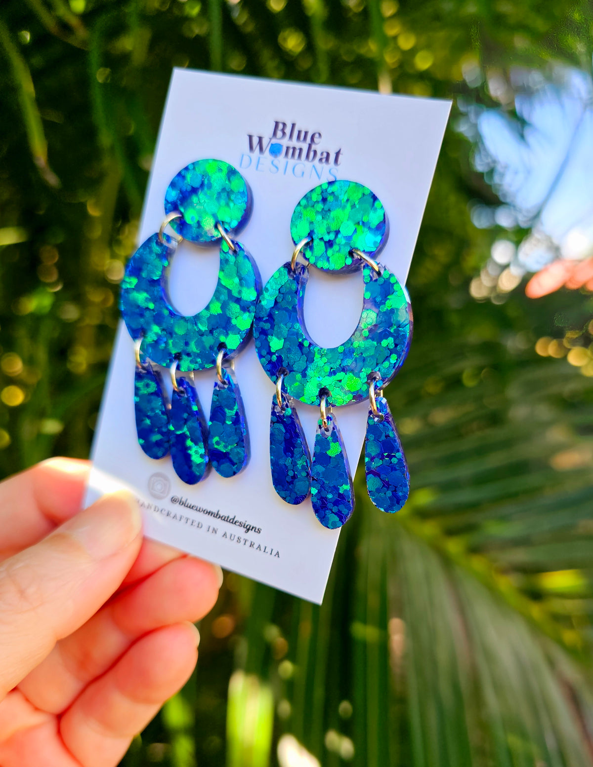 Sparkle Iridescent Glitter Resin Statement Handmade Dangle Earrings