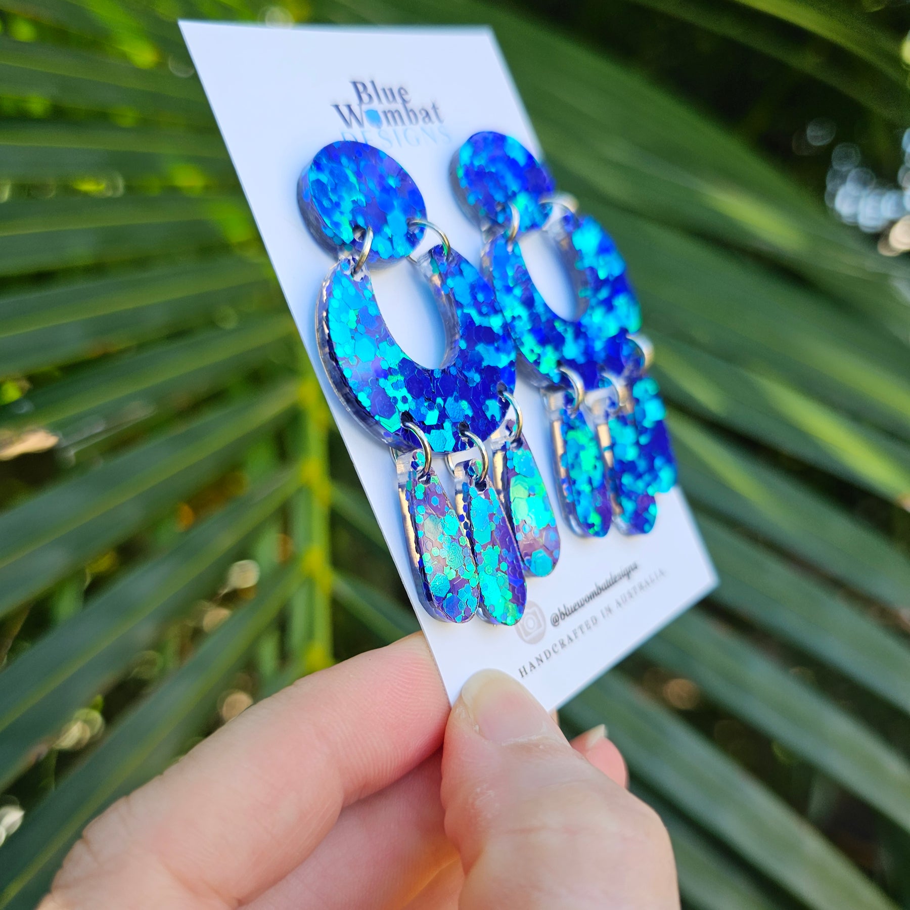 Sparkle Iridescent Glitter Resin Statement Handmade Dangle Earrings