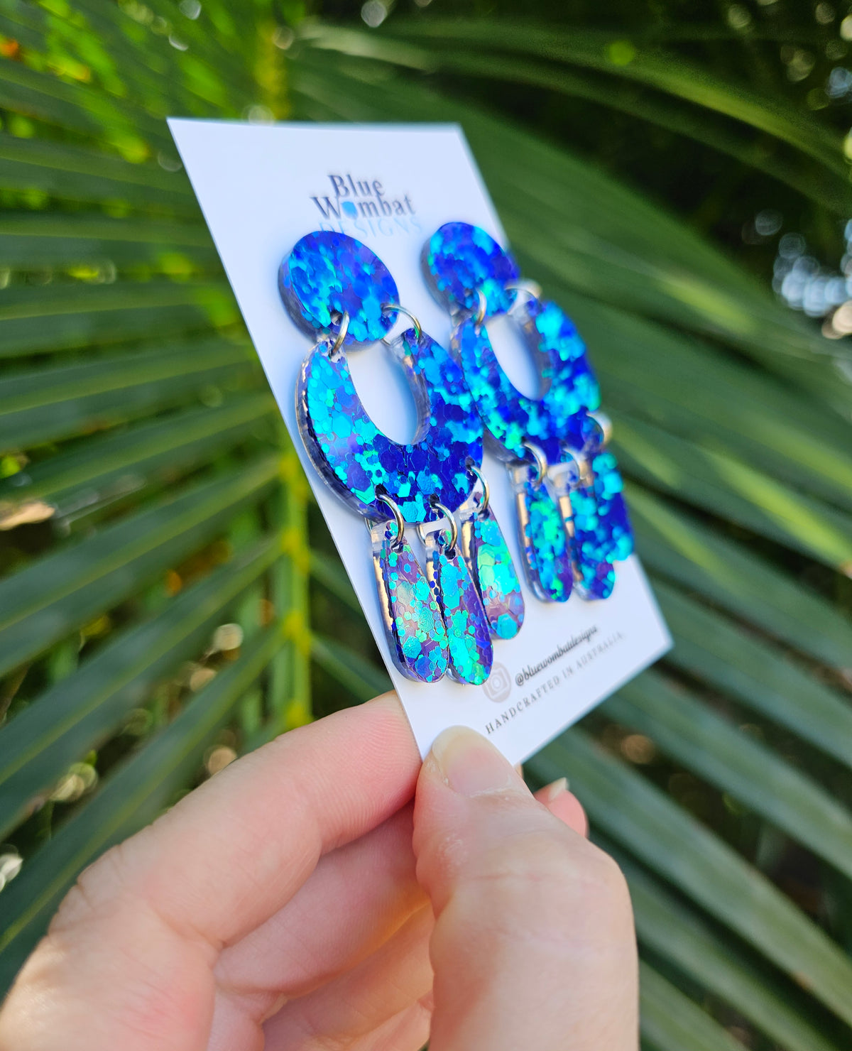 Sparkle Iridescent Glitter Resin Statement Handmade Dangle Earrings