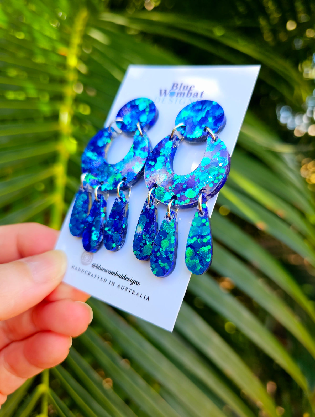 Sparkle Iridescent Glitter Resin Statement Handmade Dangle Earrings