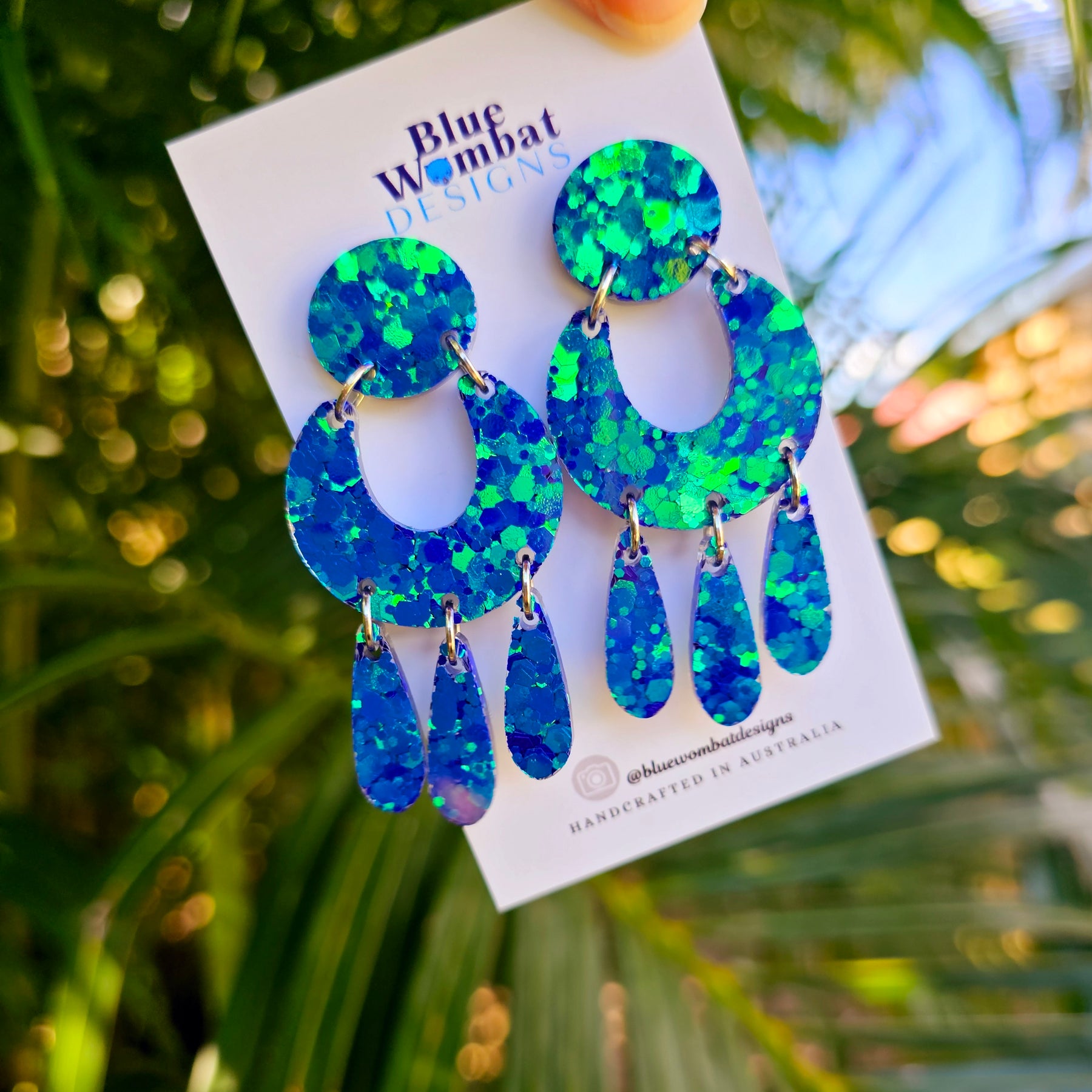 Sparkle Iridescent Glitter Resin Statement Handmade Dangle Earrings