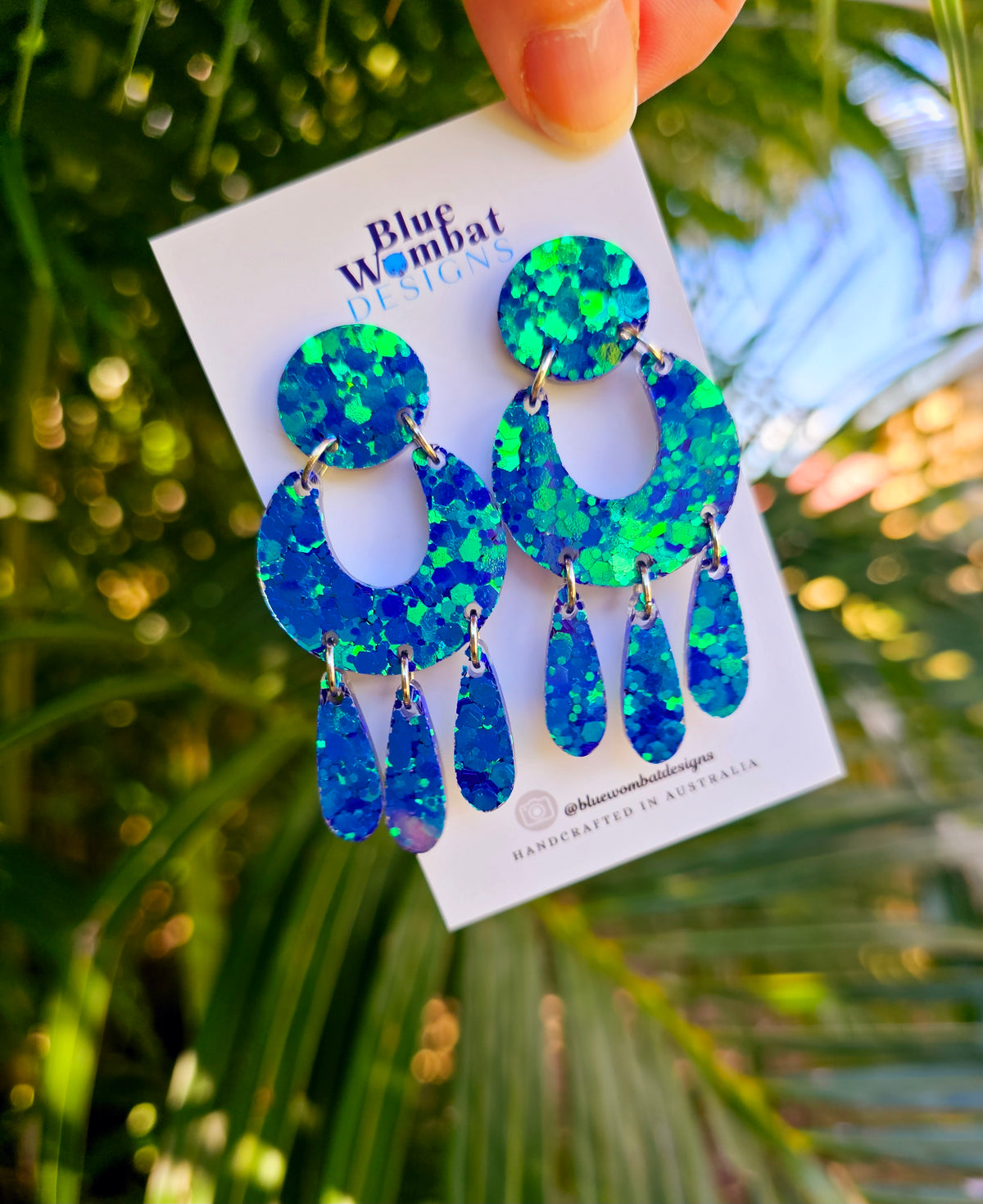 Sparkle Iridescent Glitter Resin Statement Handmade Dangle Earrings