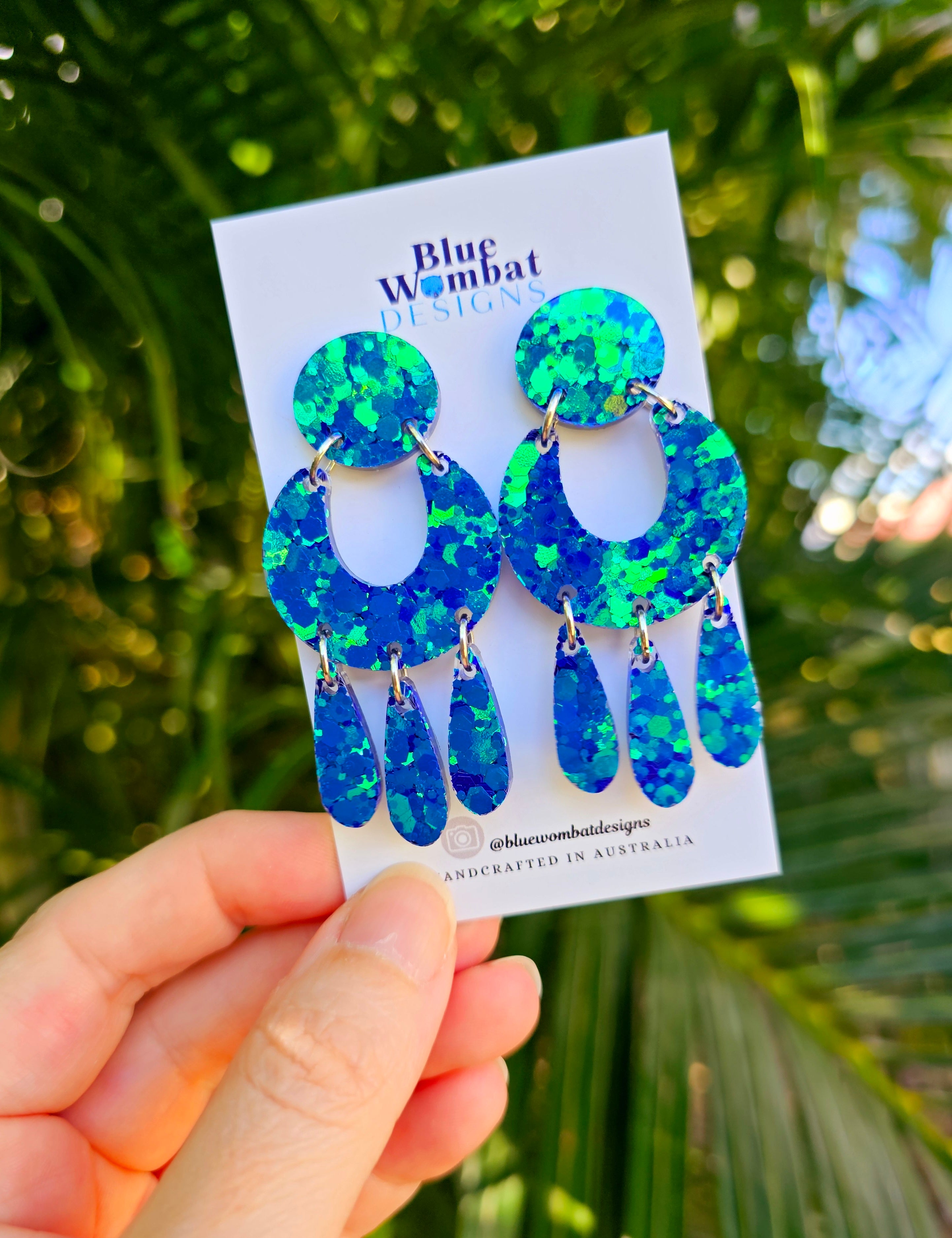 Sparkle Iridescent Glitter Resin Statement Handmade Dangle Earrings