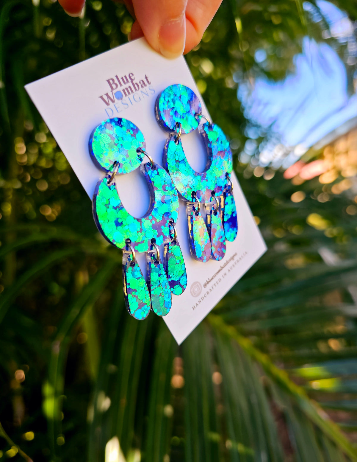 Sparkle Iridescent Glitter Resin Statement Handmade Dangle Earrings