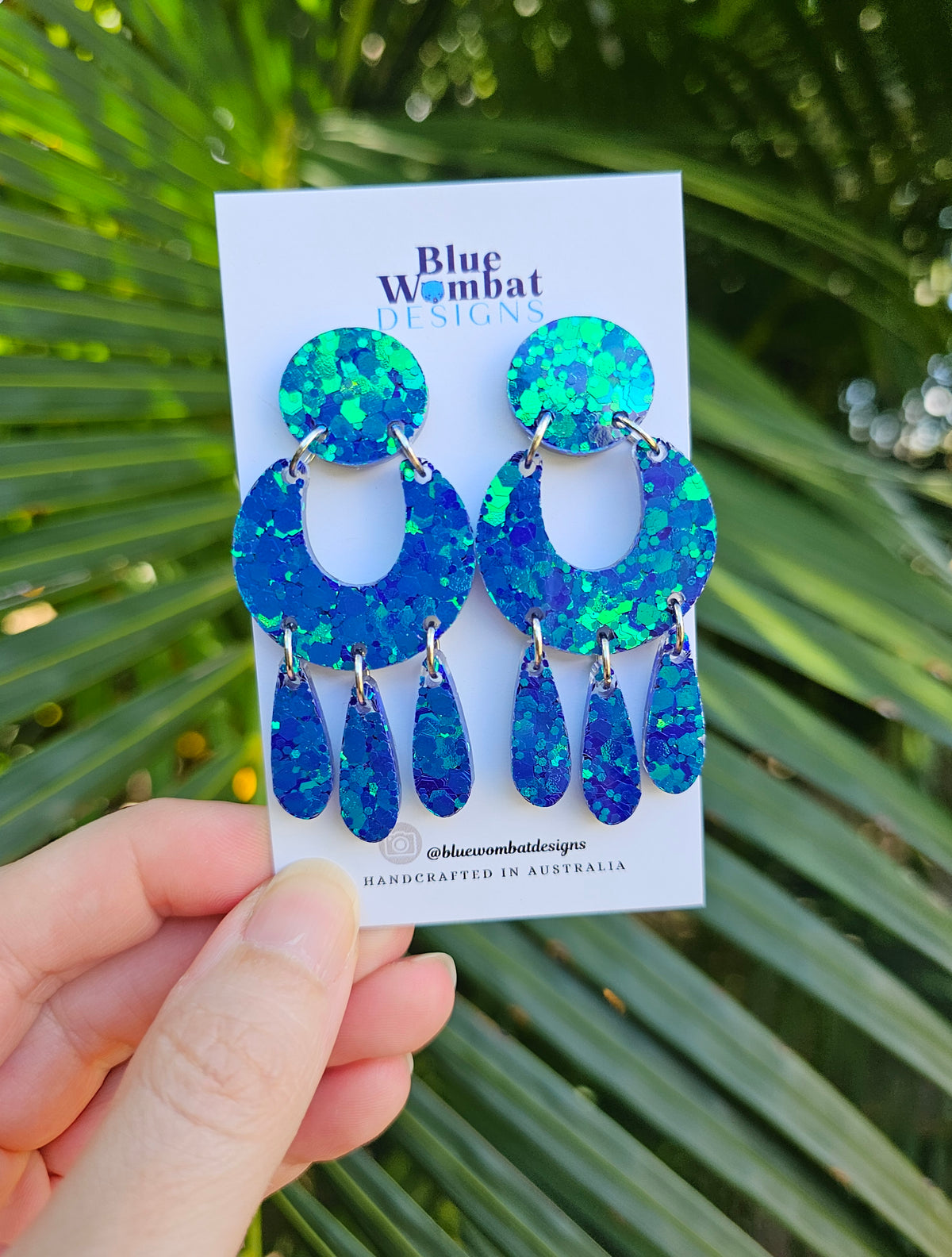 Sparkle Iridescent Glitter Resin Statement Handmade Dangle Earrings