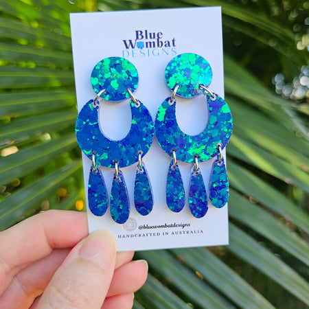 Sparkle Iridescent Glitter Resin Statement Handmade Dangle Earrings