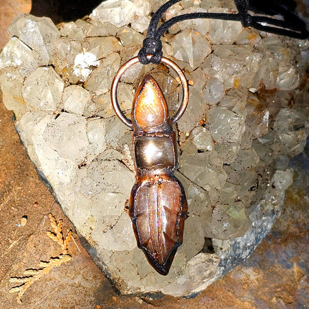 Sunstone and Copper Leaf Carved Pendant Electroformed