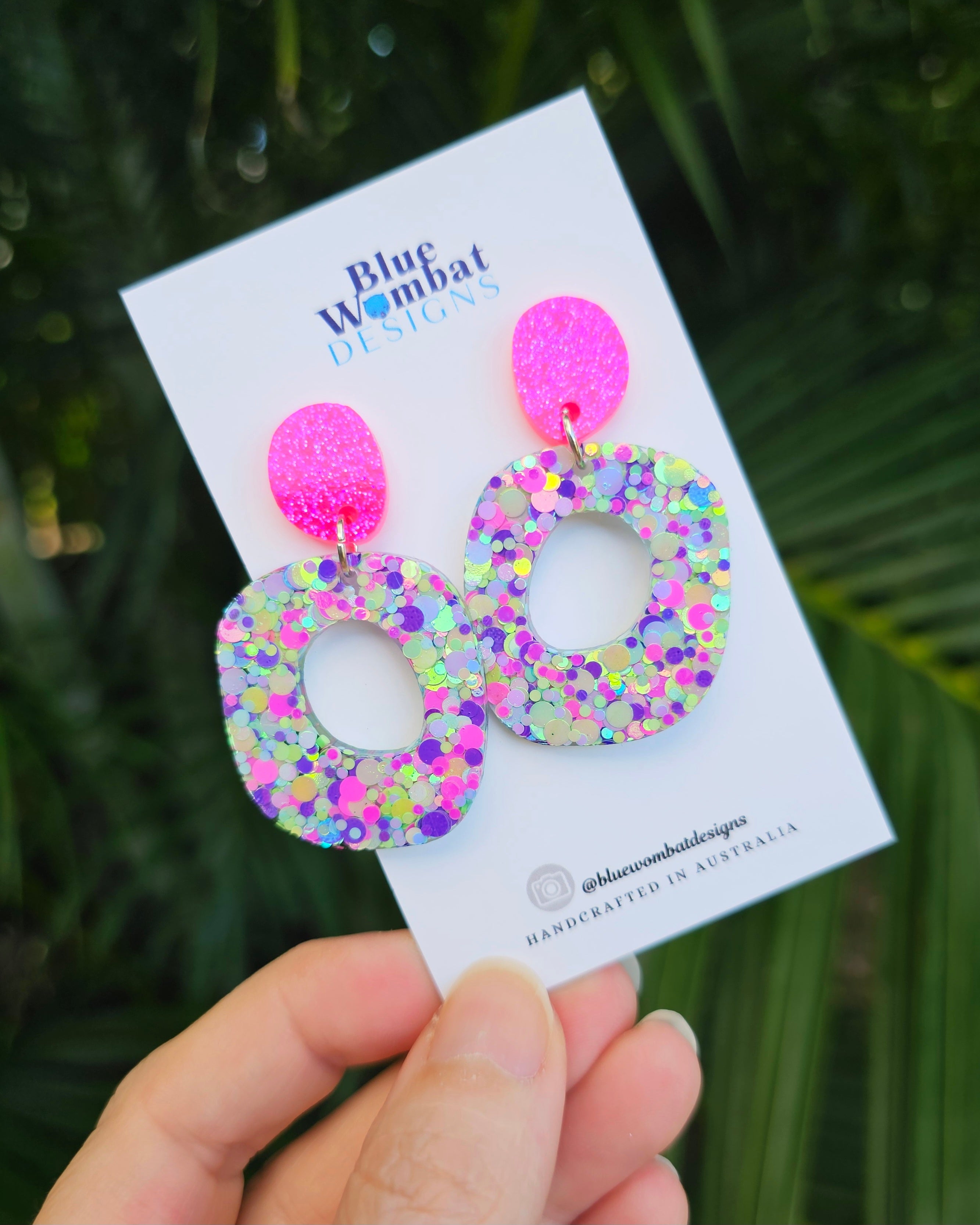 Resin Glitter Organic Shape Hoop Dangle Earrings