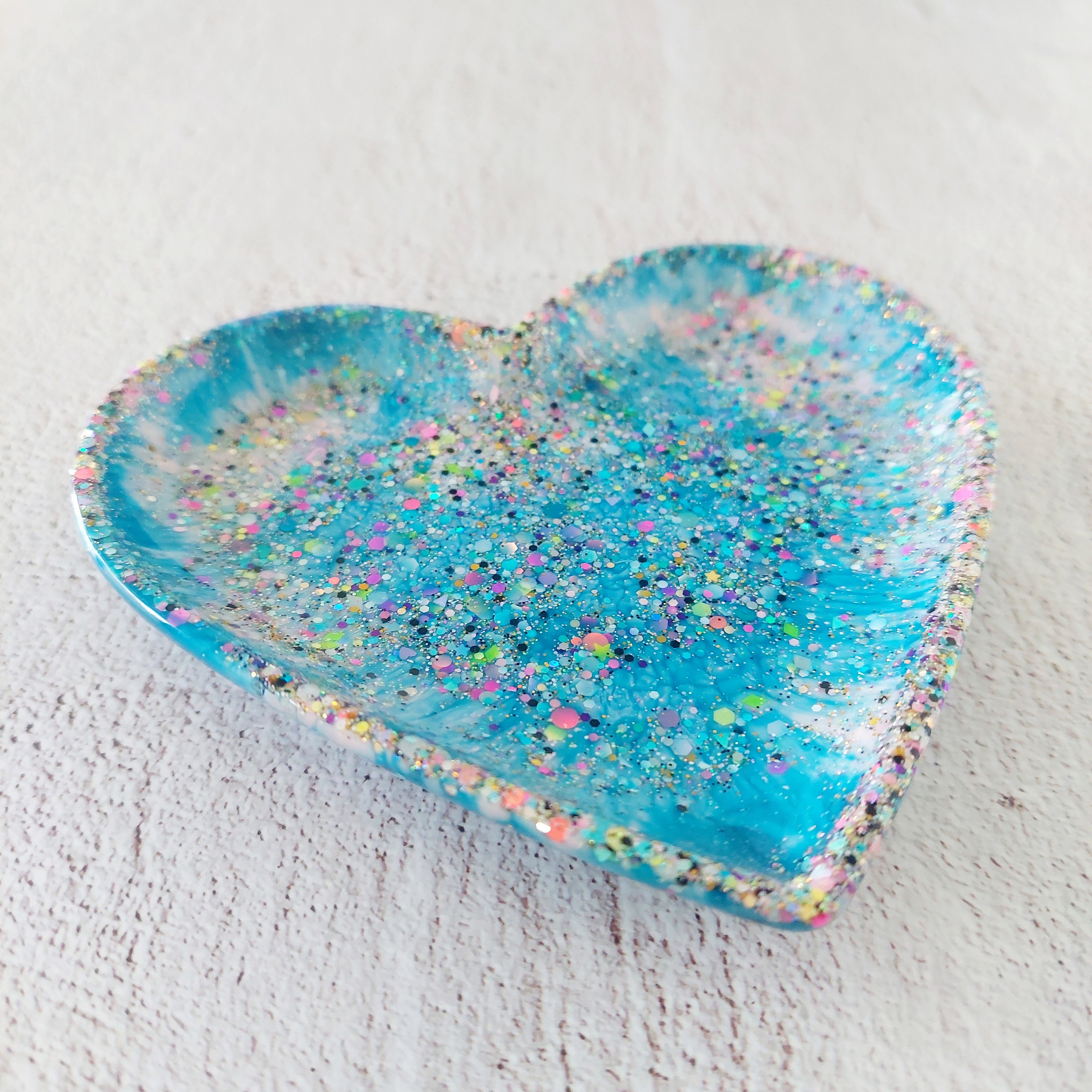 Love Heart Glitter Resin Trinket Tray Jewellery Holder