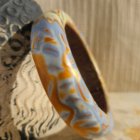 MARBLED STATEMENT ARTISAN BANGLE – EARTH & SKY – POLYMER CLAY
