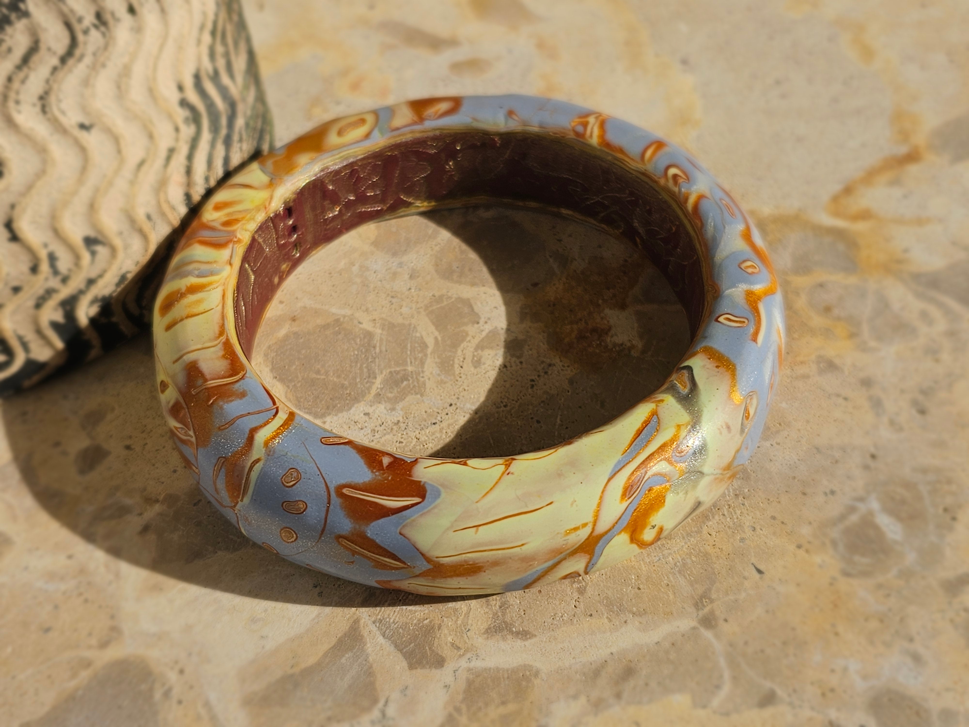 MARBLED STATEMENT ARTISAN BANGLE – EARTH & SKY – POLYMER CLAY