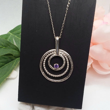 Sterling silver three circle amethyst pendant