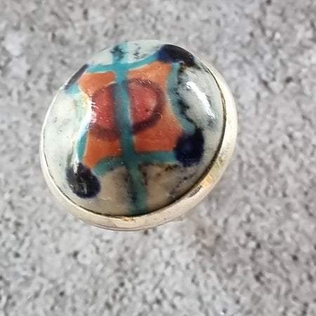 Quirky Ceramic Cocktail Ring, 25mm diameter, adjustable, orange and blue