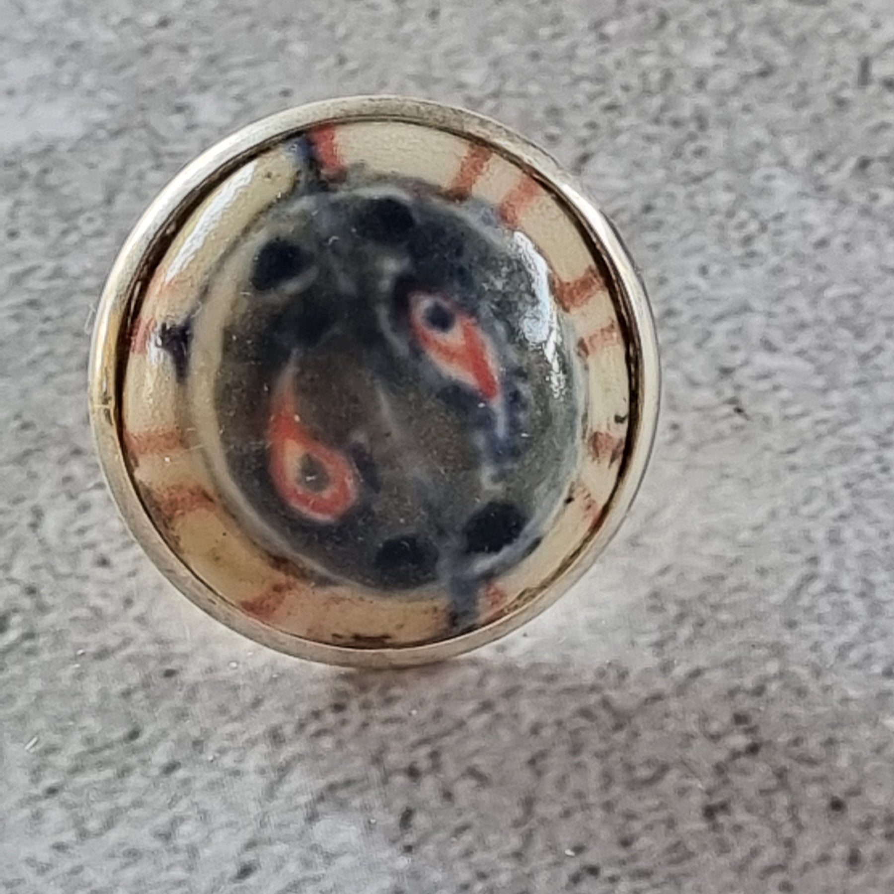 Quirky Ceramic Cocktail Ring, 25mm diameter, adjustable, blue, white and multi-colours