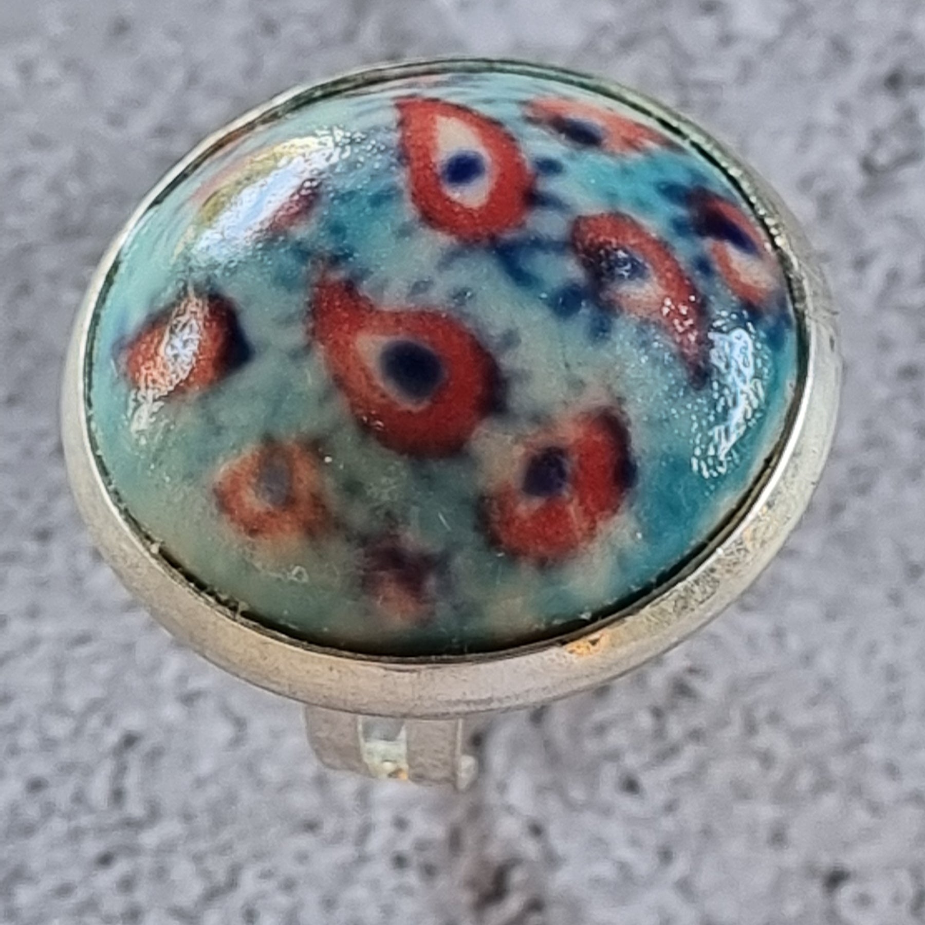 Quirky Ceramic Cocktail Ring, 25mm diameter, adjustable, light blue