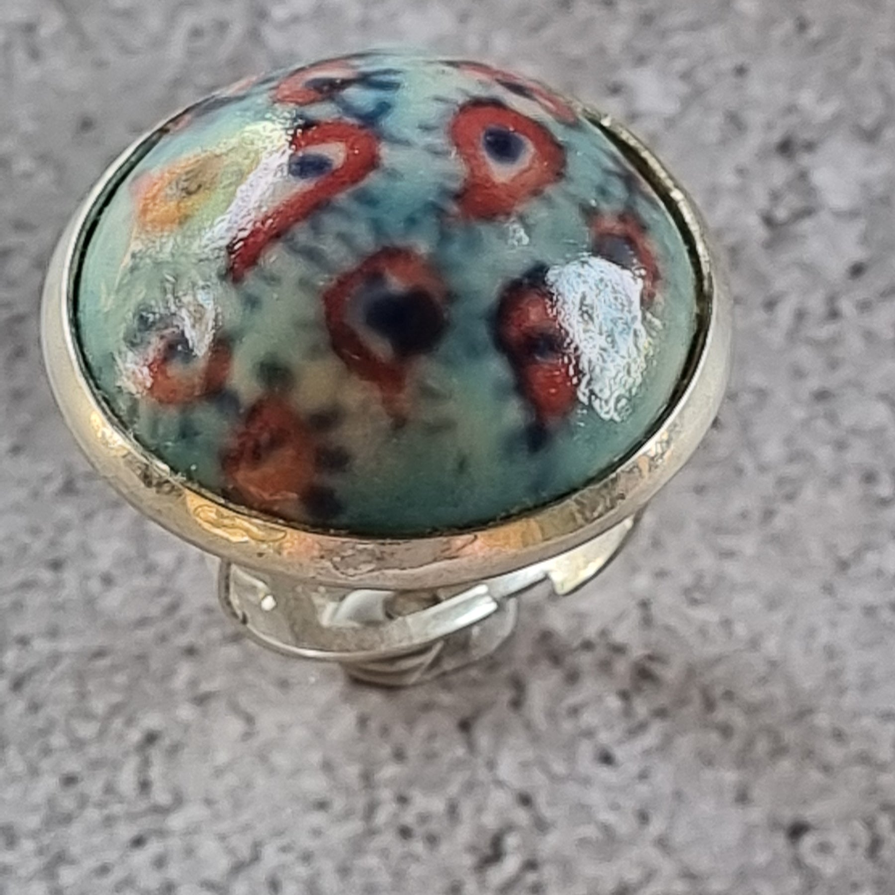 Quirky Ceramic Cocktail Ring, 25mm diameter, adjustable, light blue