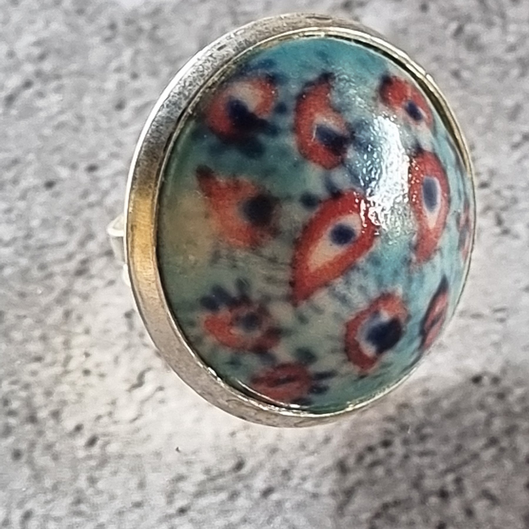 Quirky Ceramic Cocktail Ring, 25mm diameter, adjustable, light blue