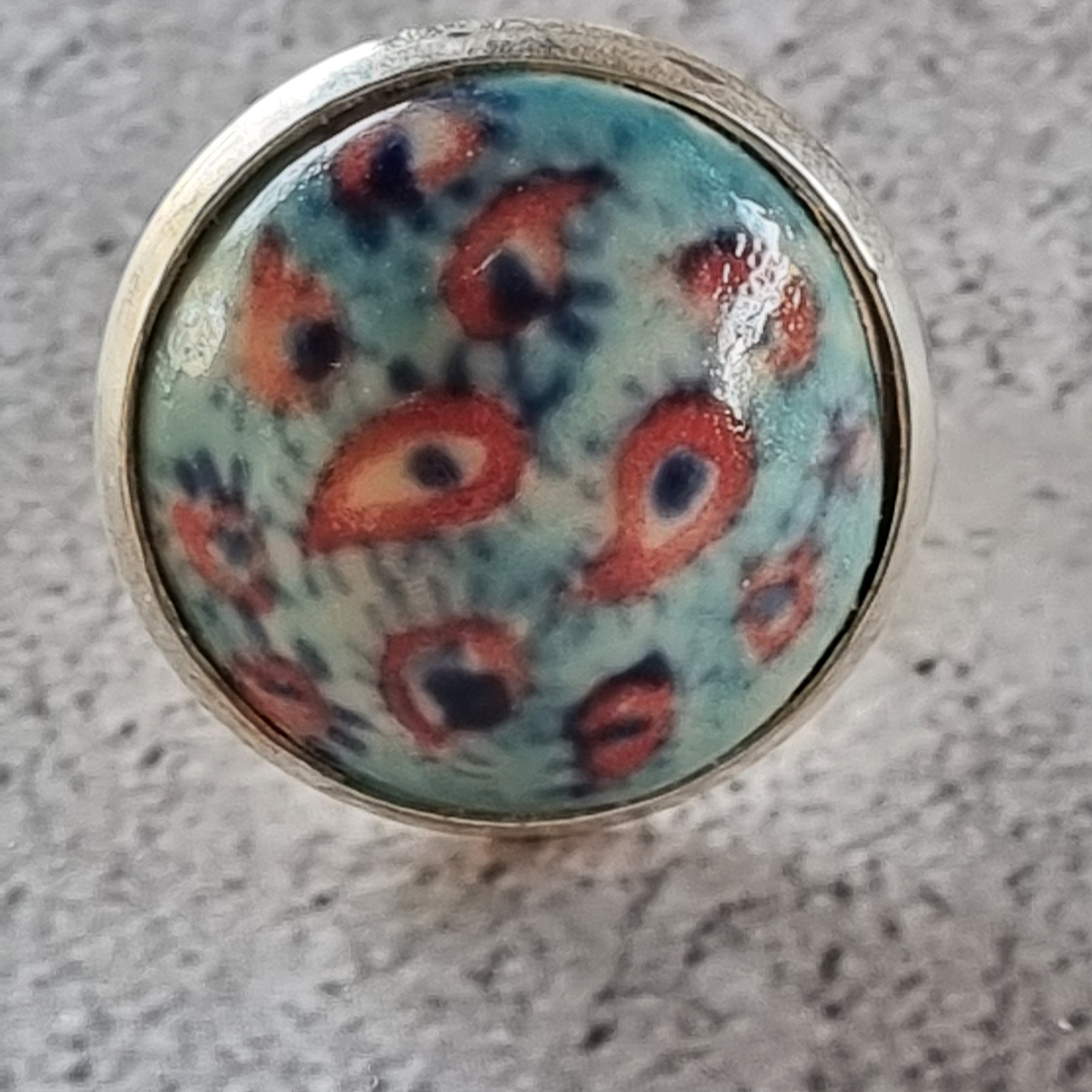 Quirky Ceramic Cocktail Ring, 25mm diameter, adjustable, light blue