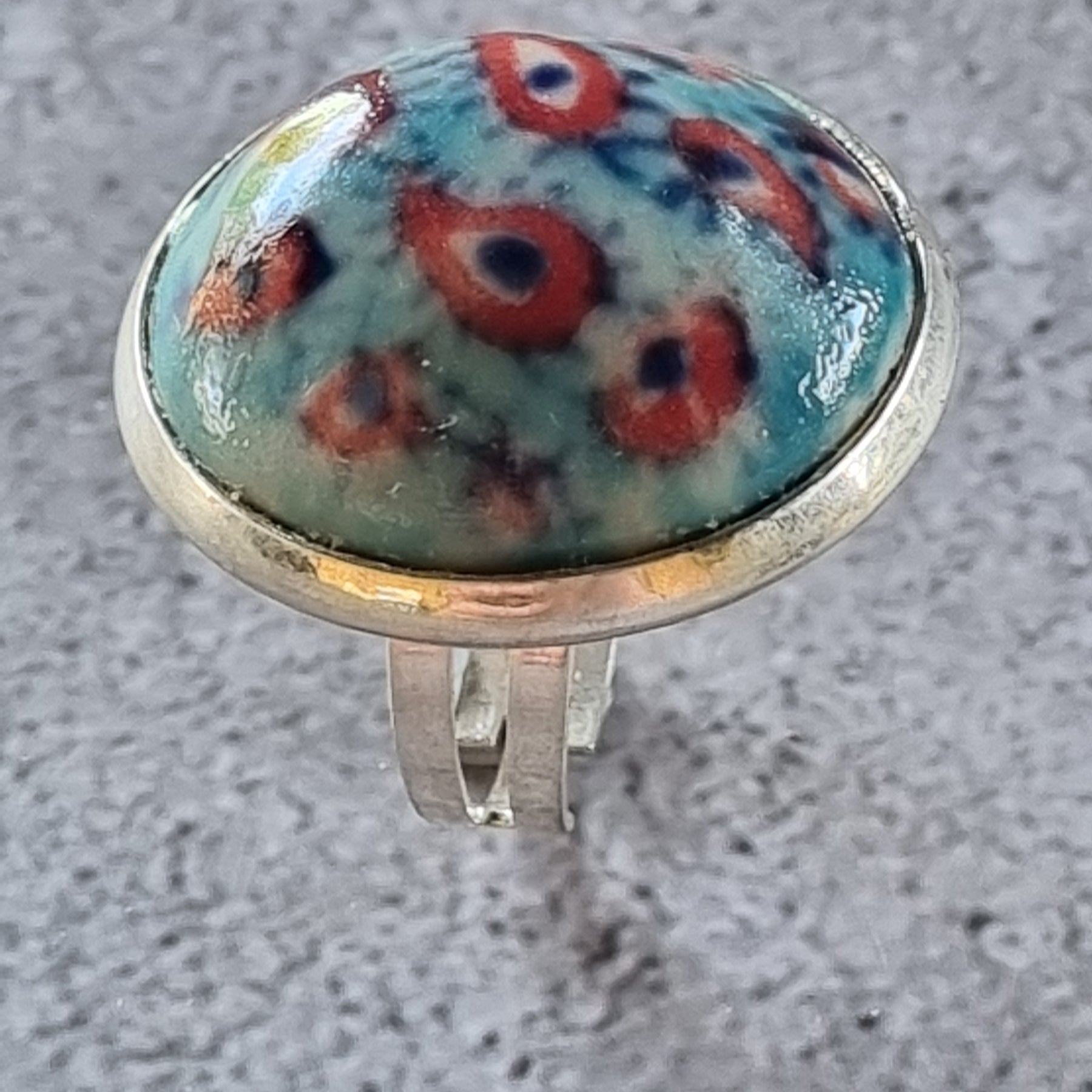 Quirky Ceramic Cocktail Ring, 25mm diameter, adjustable, light blue
