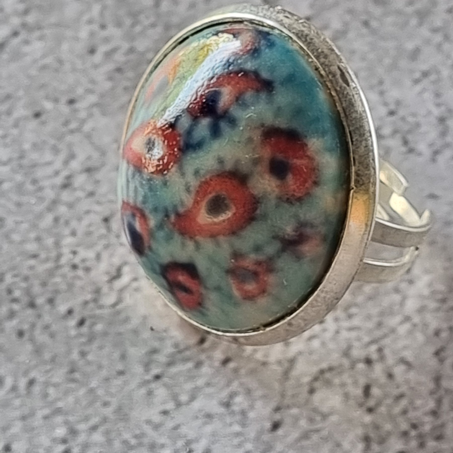 Quirky Ceramic Cocktail Ring, 25mm diameter, adjustable, light blue