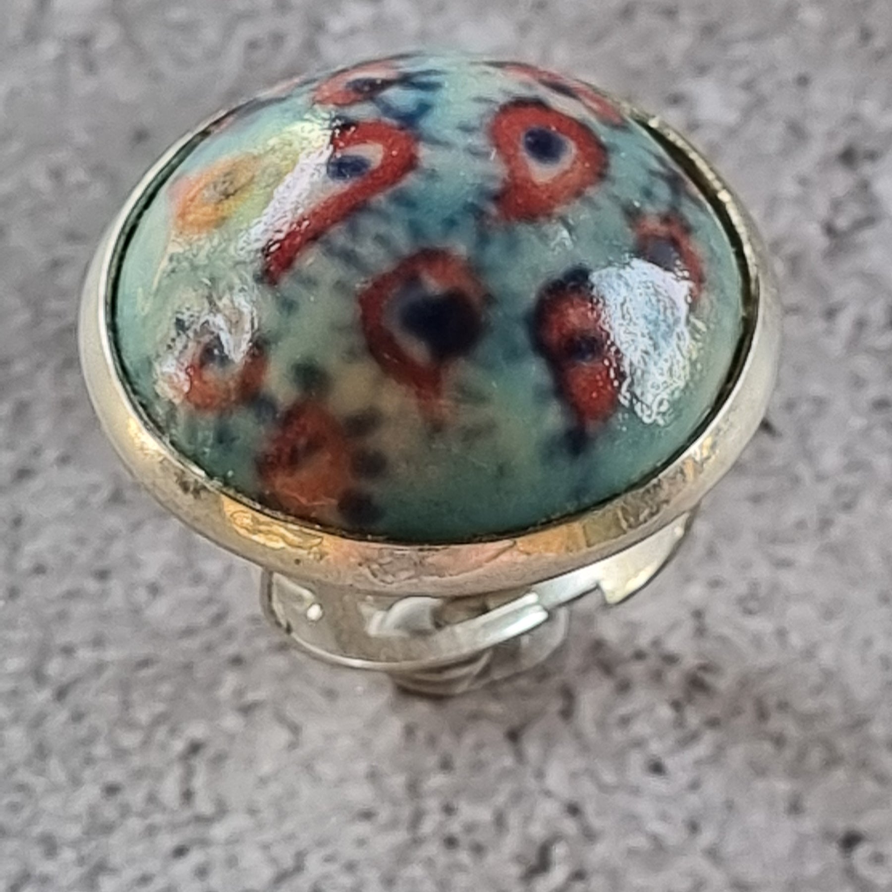 Quirky Ceramic Cocktail Ring, 25mm diameter, adjustable, light blue