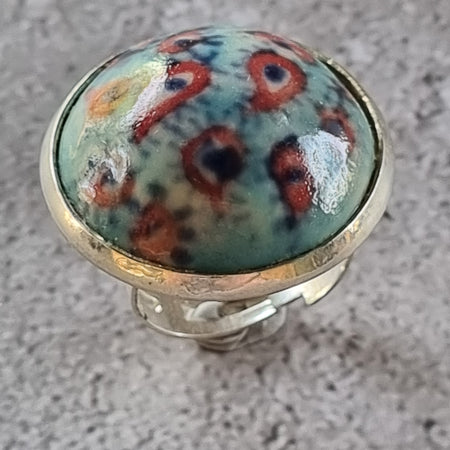 Quirky Ceramic Cocktail Ring, 25mm diameter, adjustable, light blue