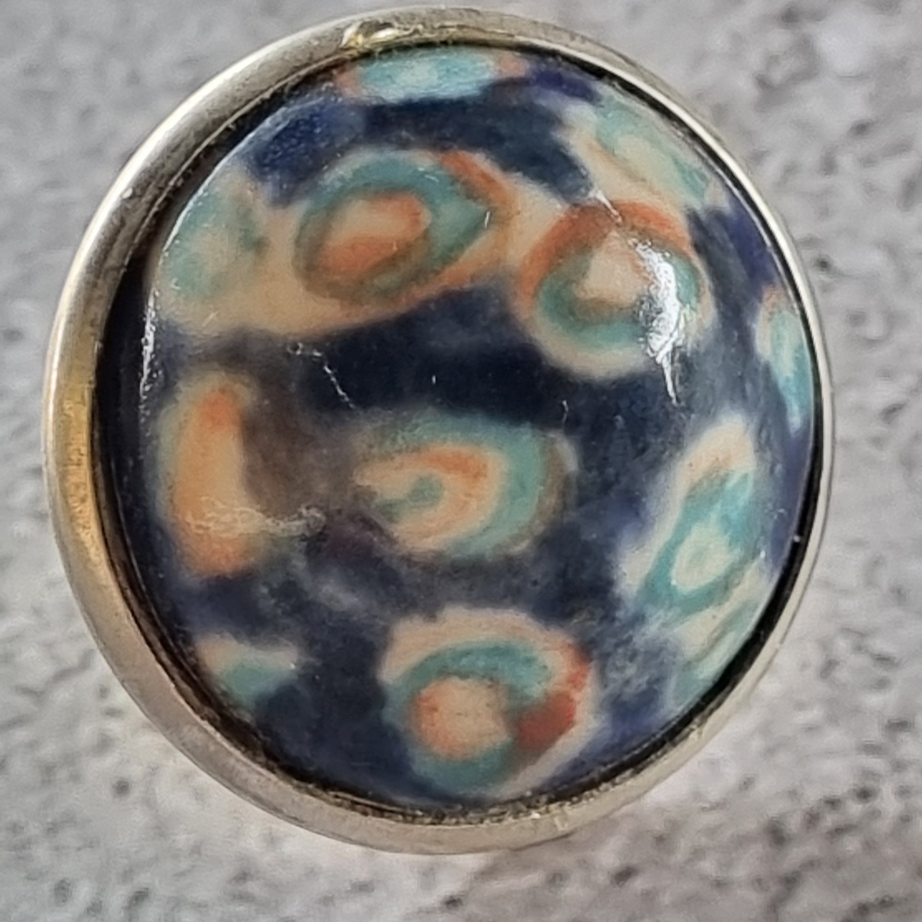 Quirky Ceramic Cocktail Ring, 25mm diameter, adjustable, blue and multi-colours