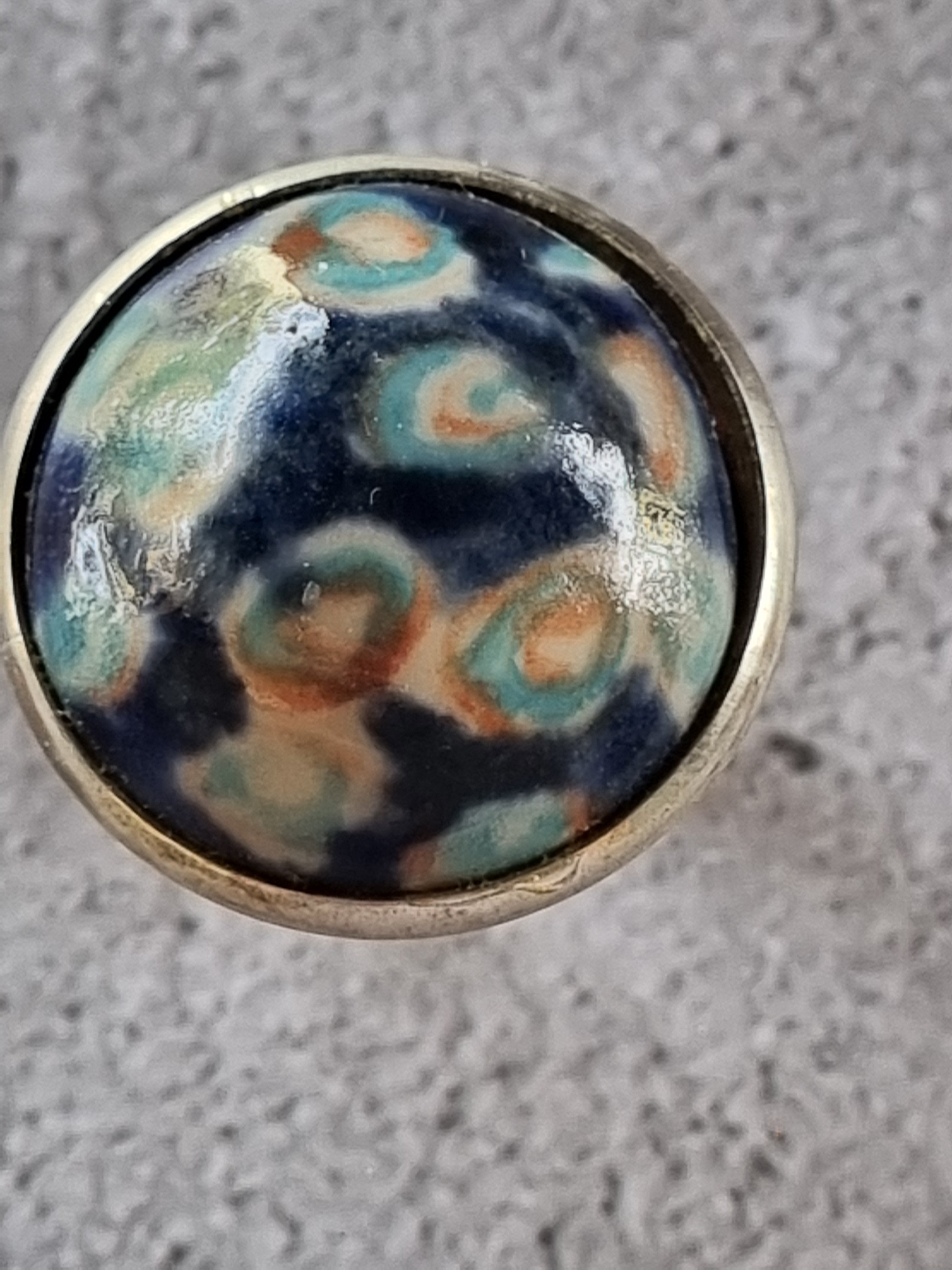 Quirky Ceramic Cocktail Ring, 25mm diameter, adjustable, blue and multi-colours