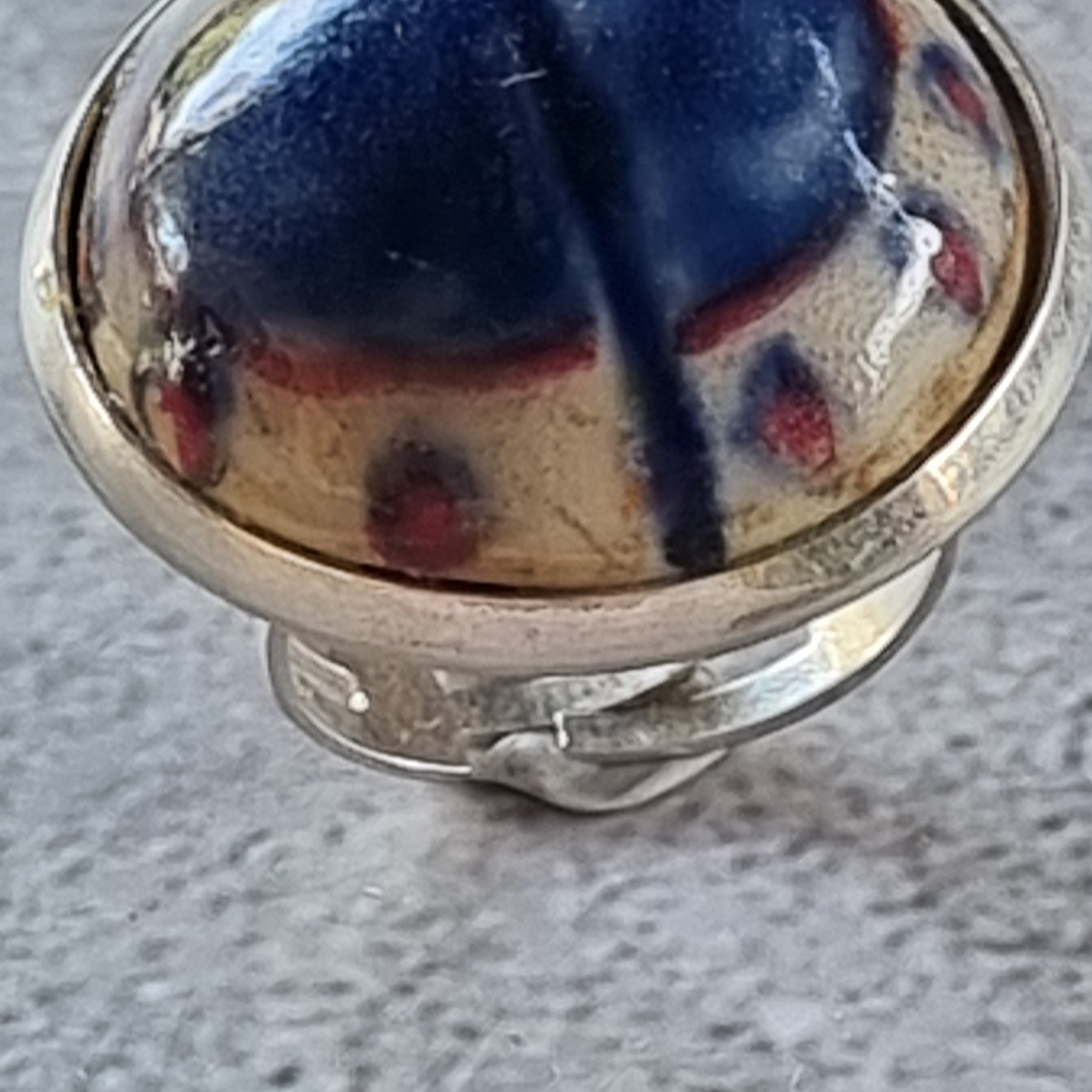 Quirky Ceramic Cocktail Ring, 25mm diameter, adjustable, blue