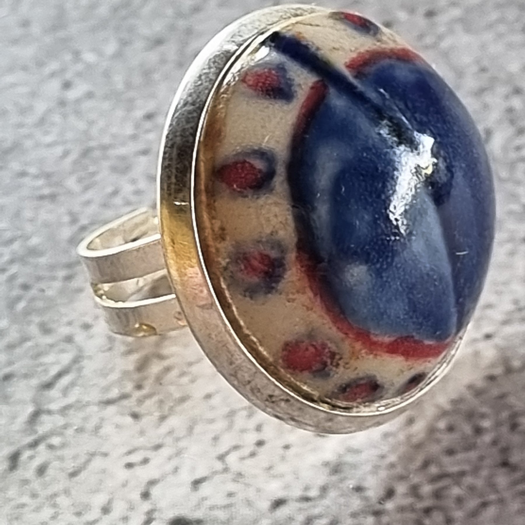 Quirky Ceramic Cocktail Ring, 25mm diameter, adjustable, blue