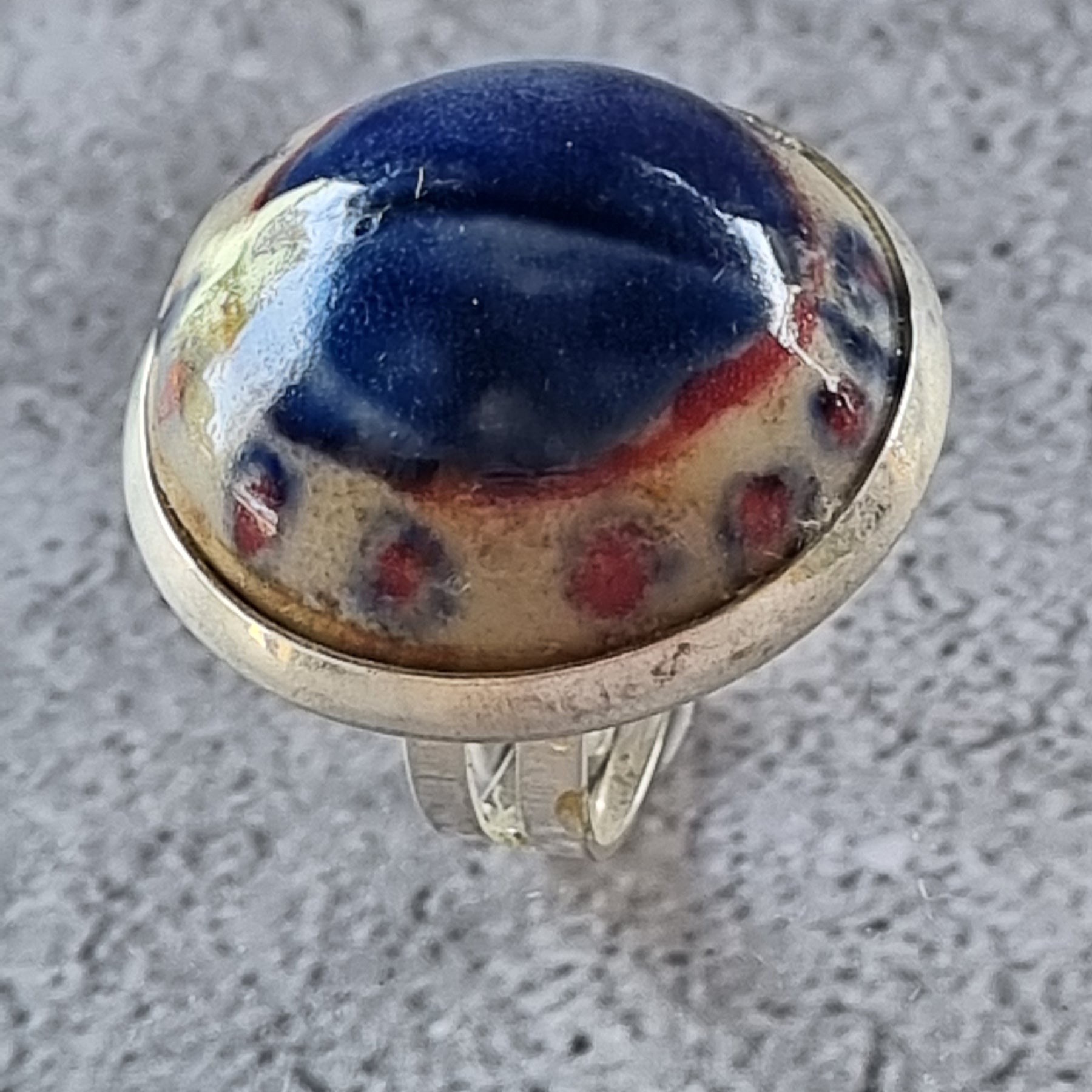 Quirky Ceramic Cocktail Ring, 25mm diameter, adjustable, blue