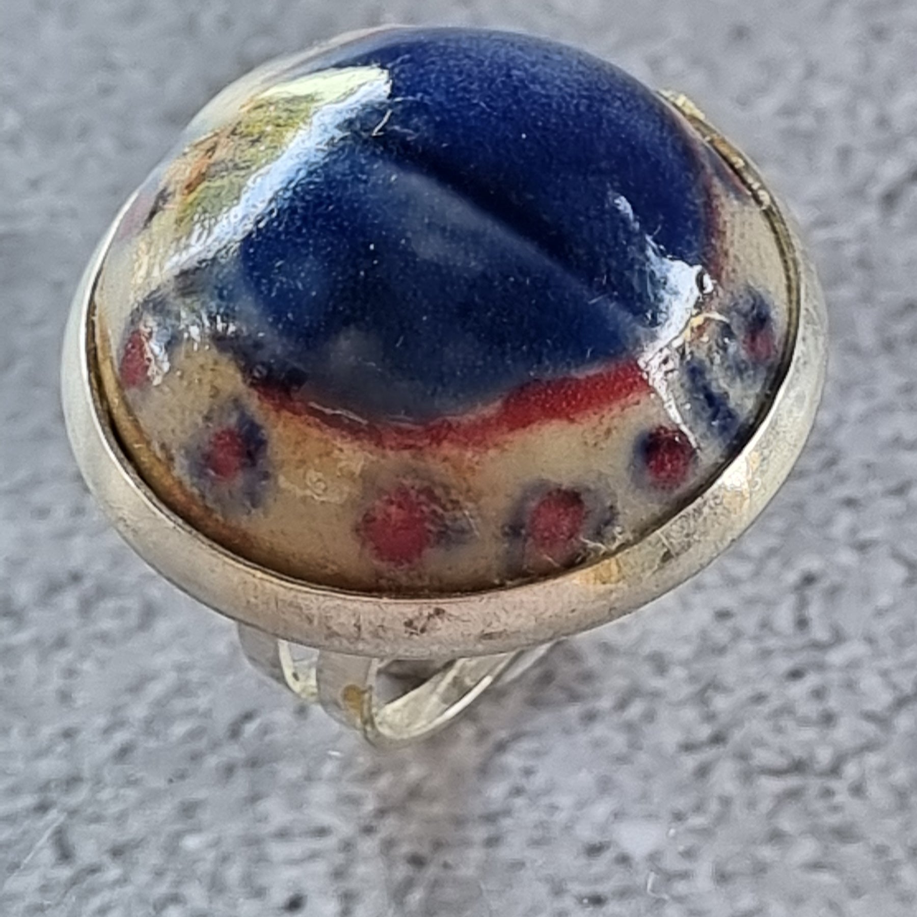 Quirky Ceramic Cocktail Ring, 25mm diameter, adjustable, blue