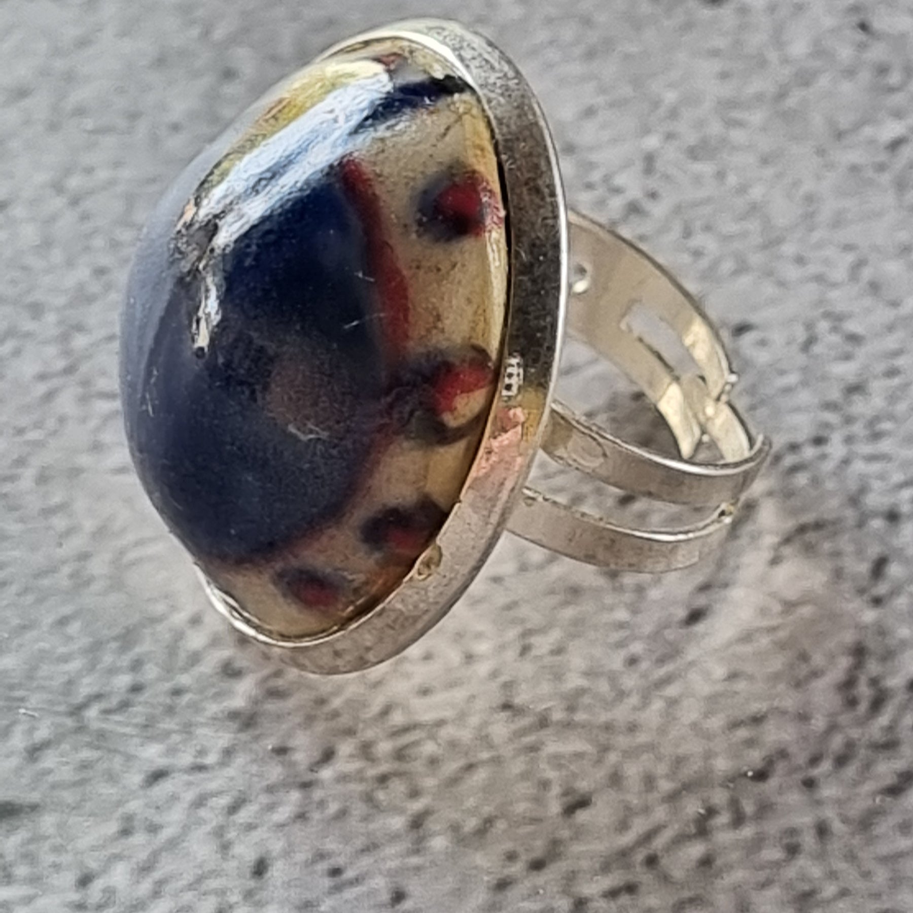 Quirky Ceramic Cocktail Ring, 25mm diameter, adjustable, blue