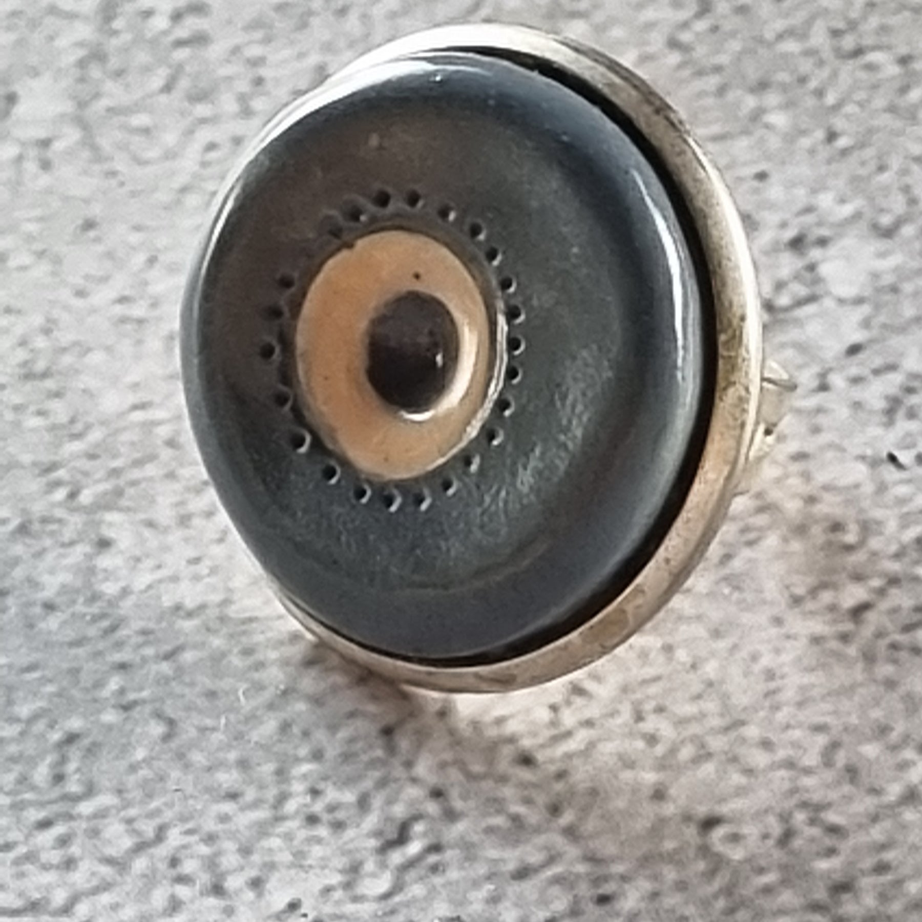 Quirky Ceramic Cocktail Ring, 25mm diameter, adjustable, grey-blue
