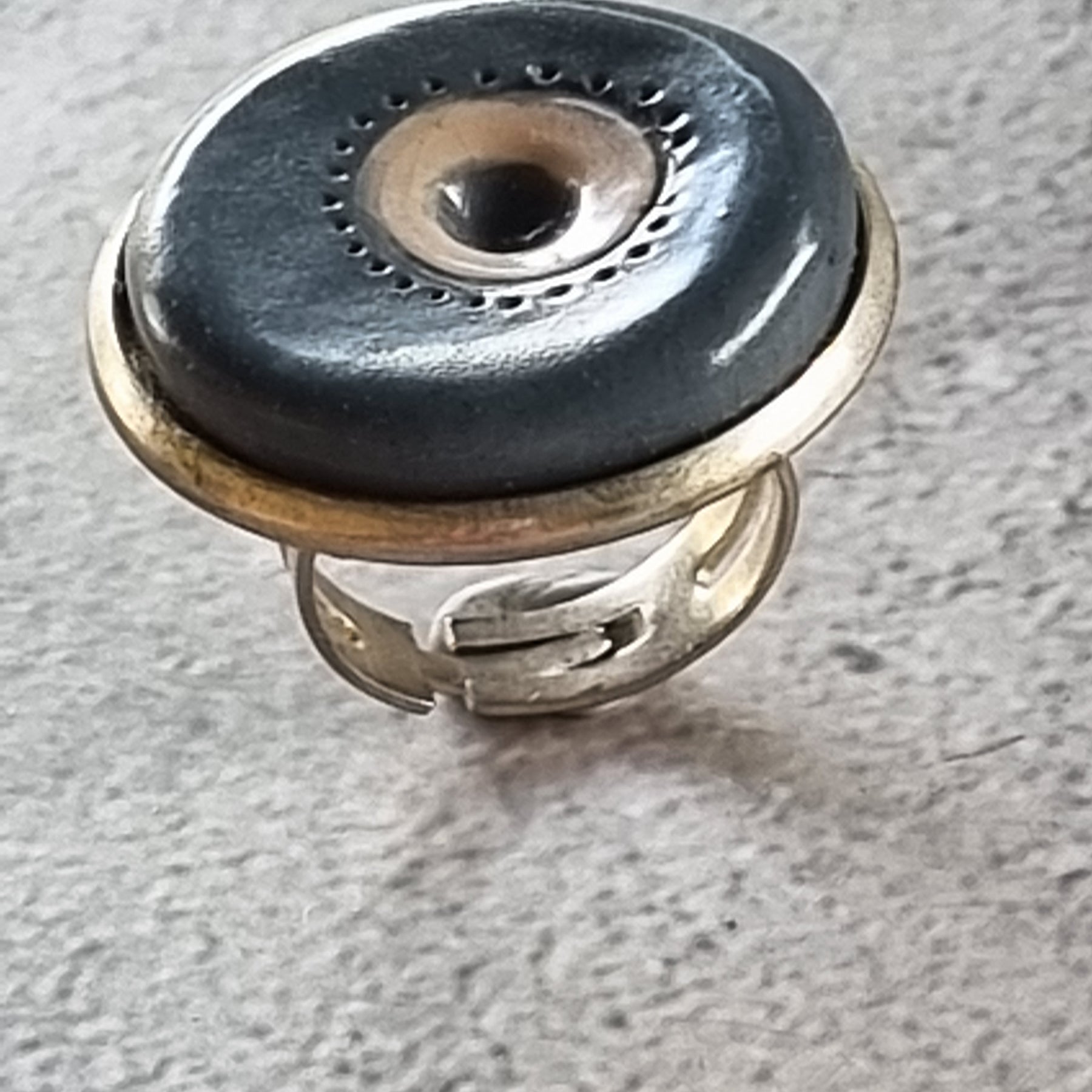 Quirky Ceramic Cocktail Ring, 25mm diameter, adjustable, grey-blue