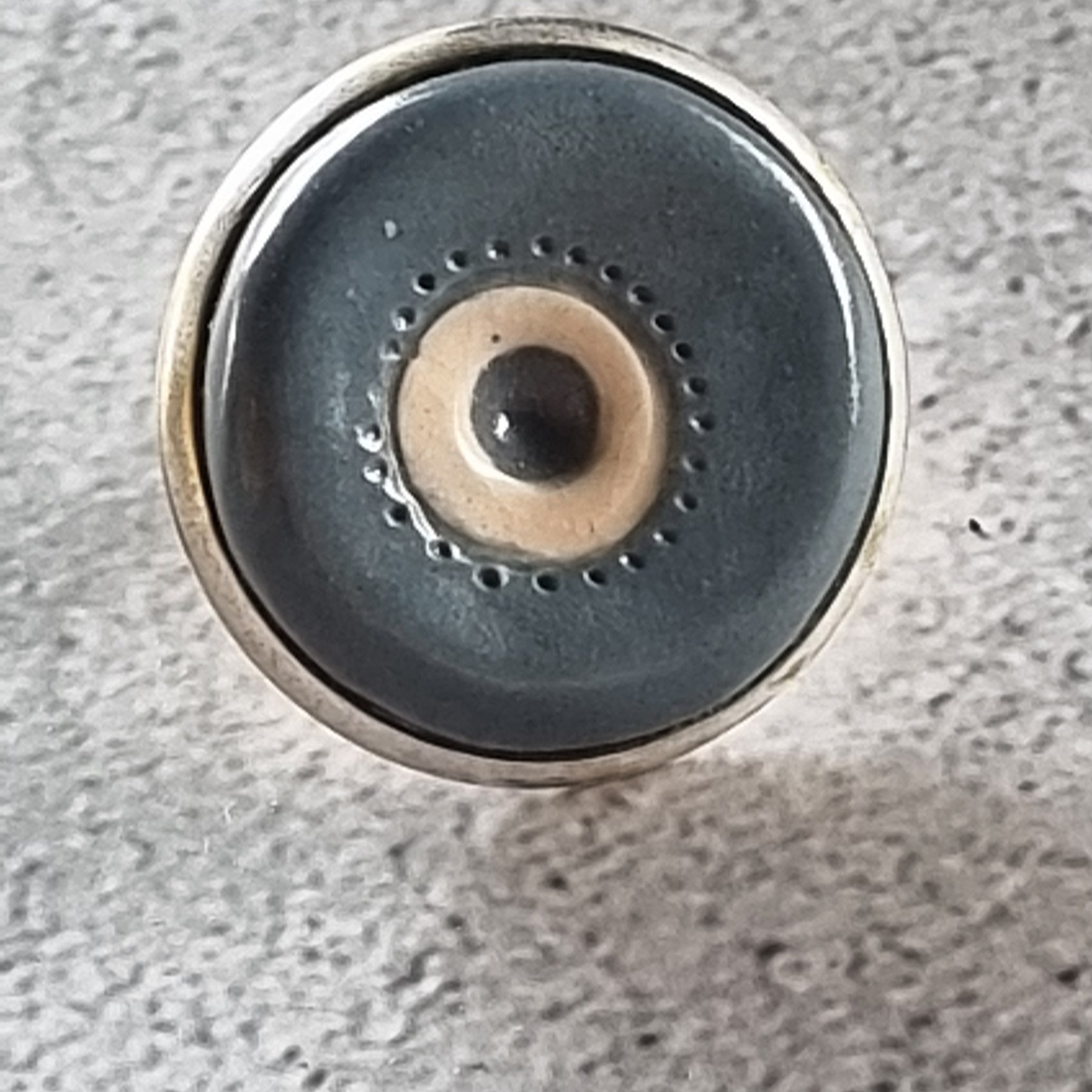 Quirky Ceramic Cocktail Ring, 25mm diameter, adjustable, grey-blue