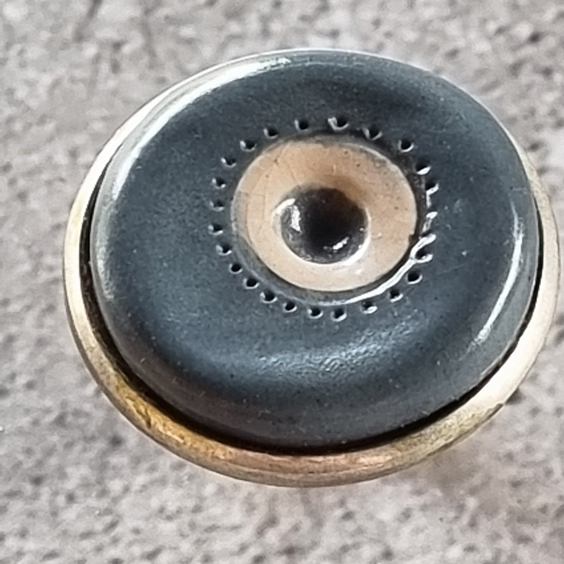 Quirky Ceramic Cocktail Ring, 25mm diameter, adjustable, grey-blue