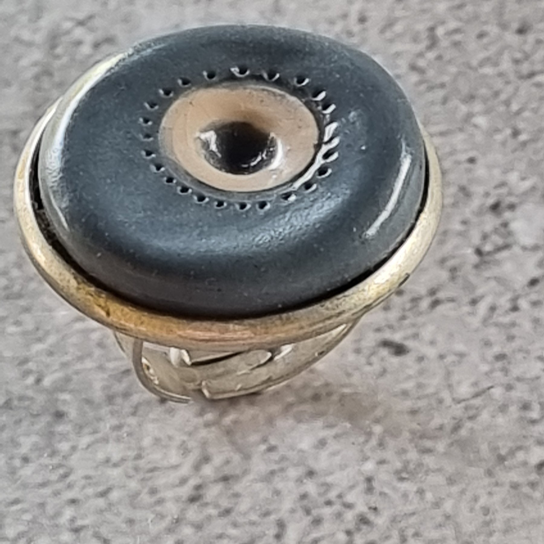 Quirky Ceramic Cocktail Ring, 25mm diameter, adjustable, grey-blue