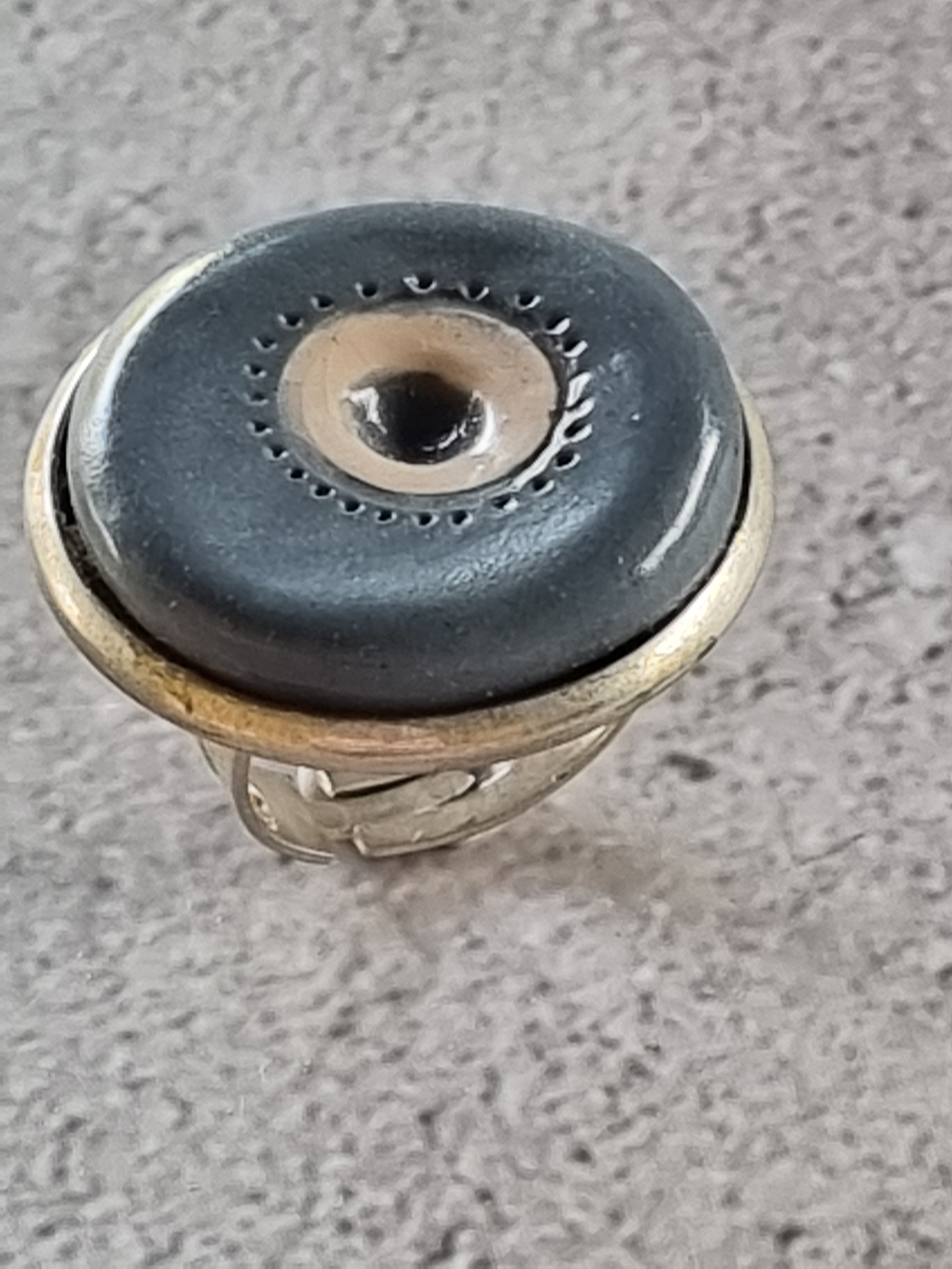 Quirky Ceramic Cocktail Ring, 25mm diameter, adjustable, grey-blue