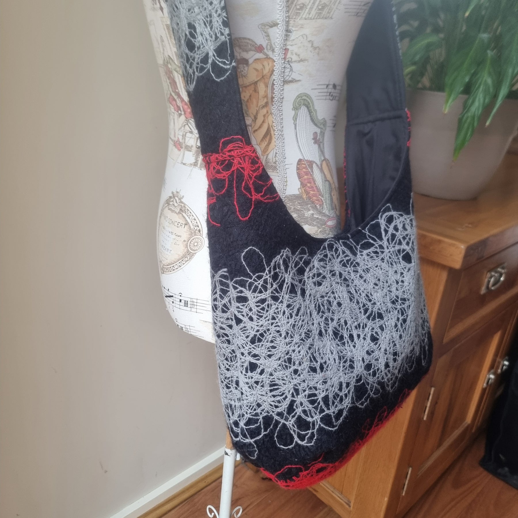 Sadie Jane upcycled slouchy hobo bag - felted squiggles