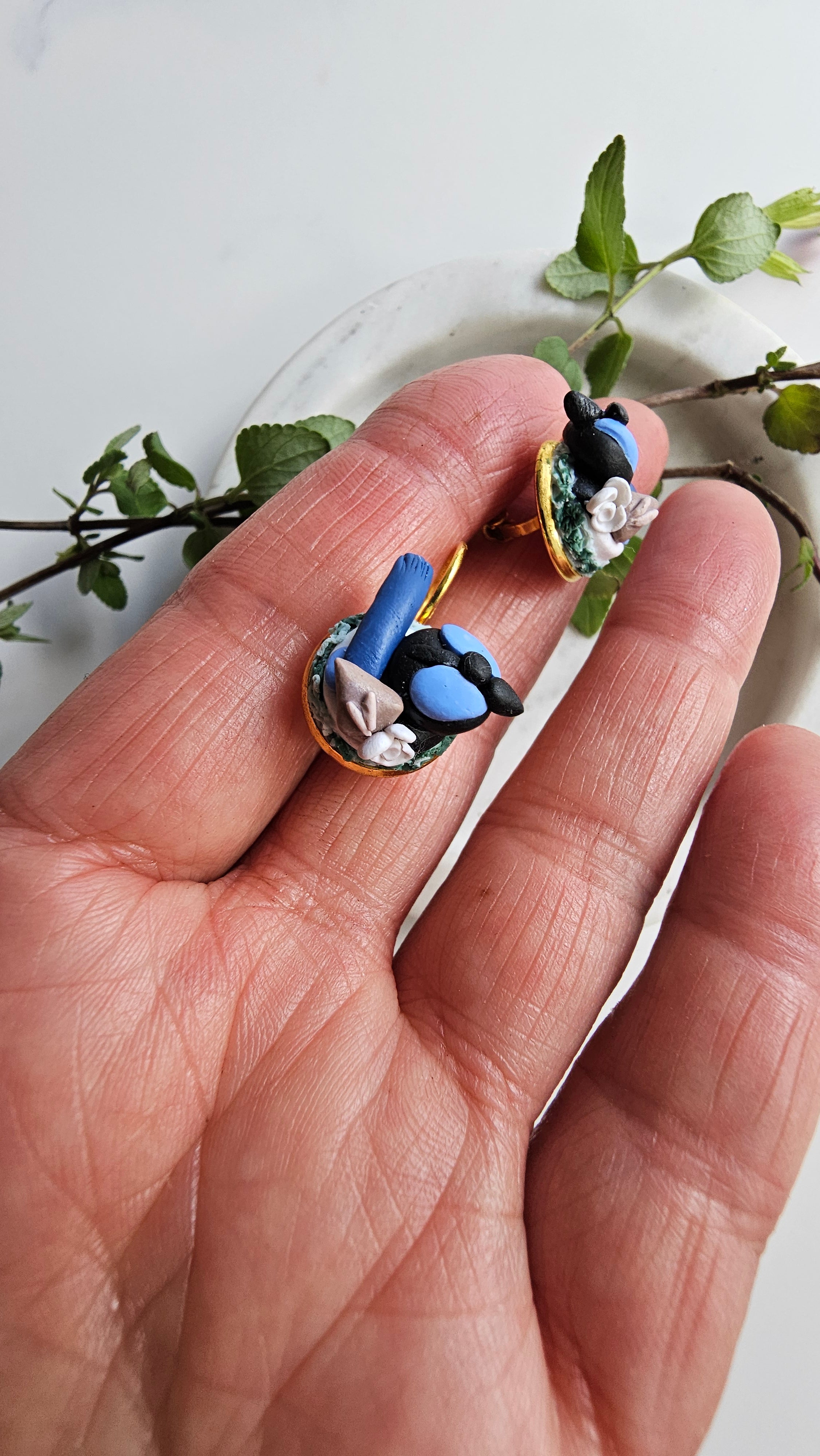 Fairy Wrens Dangle Earrings,Superb Fairy Wrens Handmade Jewelery,Small Earrings.