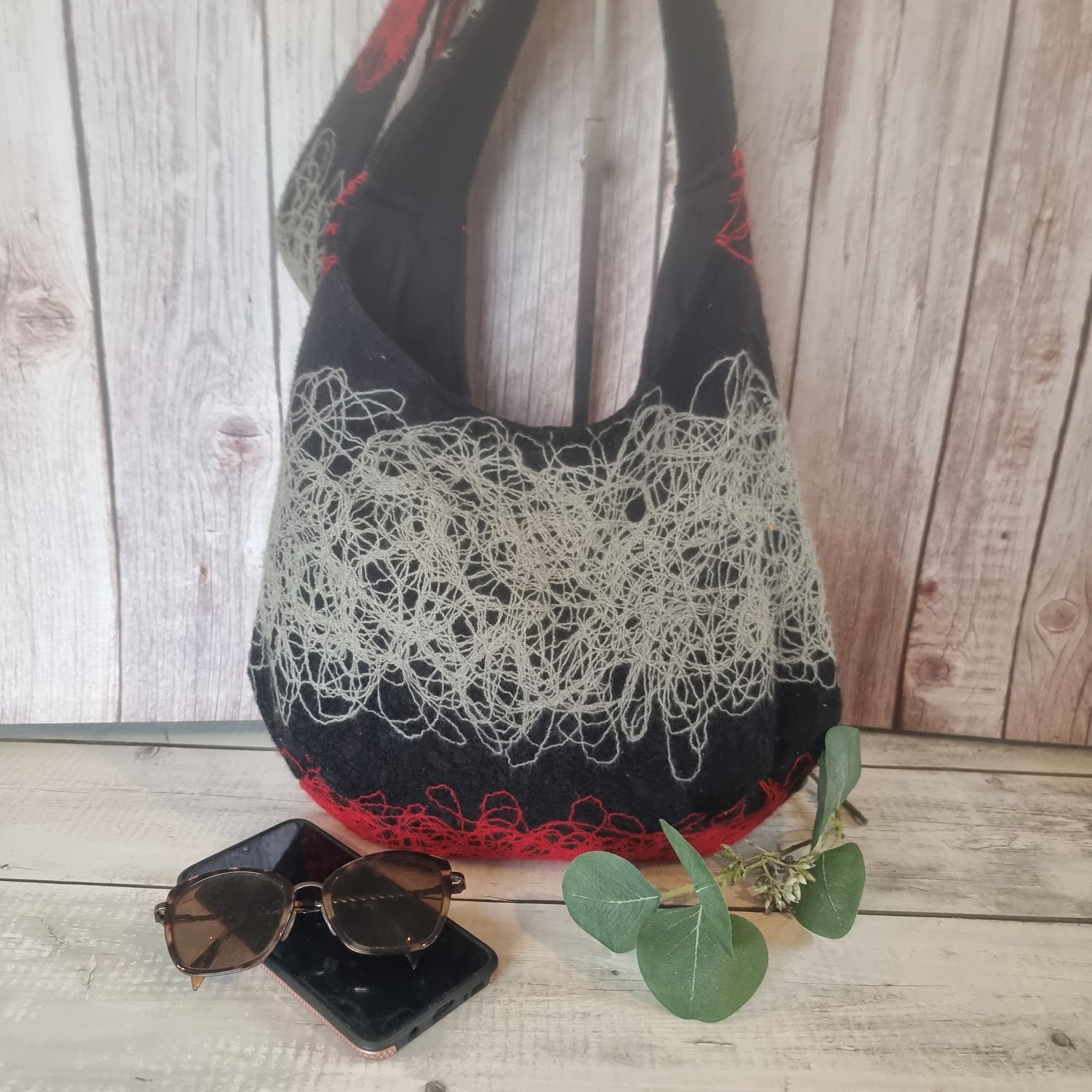 Sadie Jane upcycled slouchy hobo bag - felted squiggles