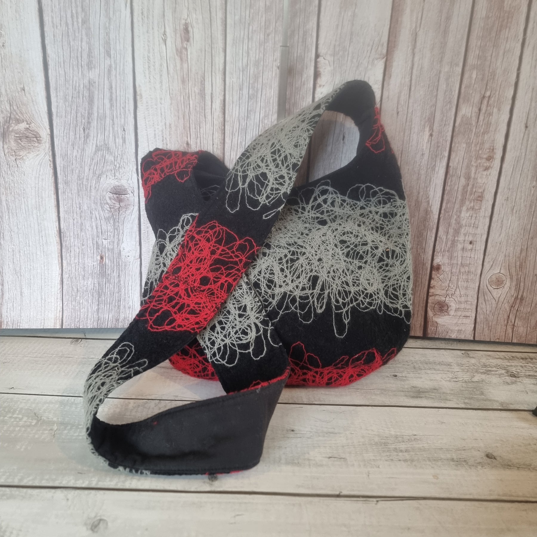 Sadie Jane upcycled slouchy hobo bag - felted squiggles